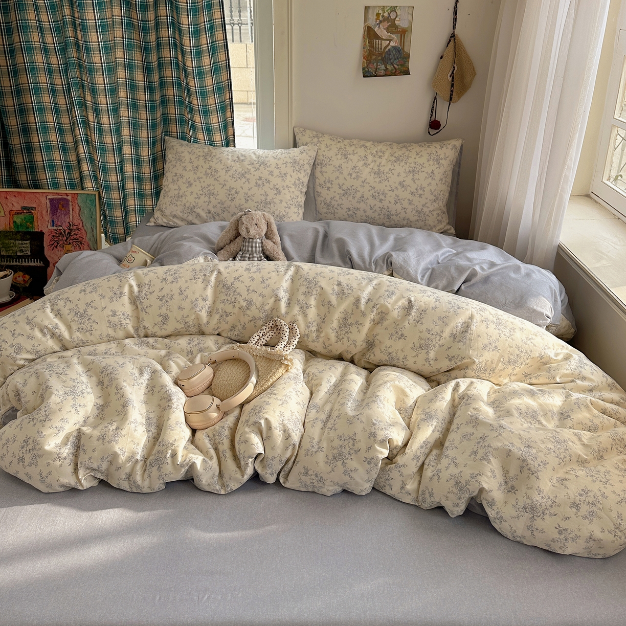 91家纺网 家纺一手货源 找家纺 XIWEN-希文家纺 2026春夏新款40支全棉纯棉13372小清新印花四件套 沉香