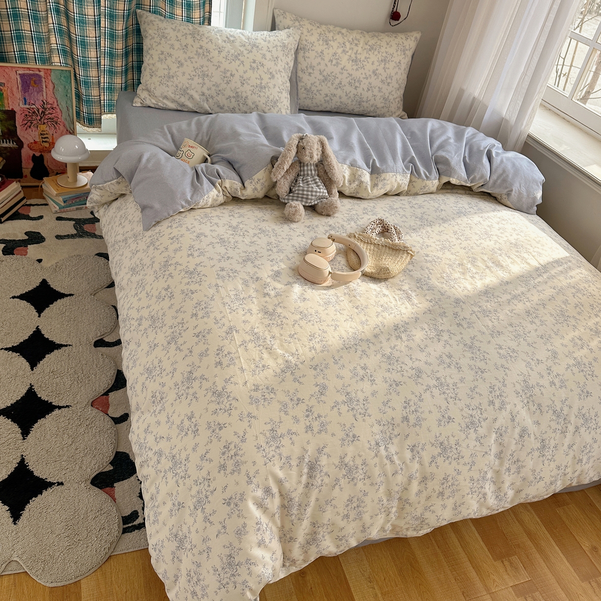 91家纺网 家纺一手货源 找家纺 XIWEN-希文家纺 2026春夏新款40支全棉纯棉13372小清新印花四件套 沉香