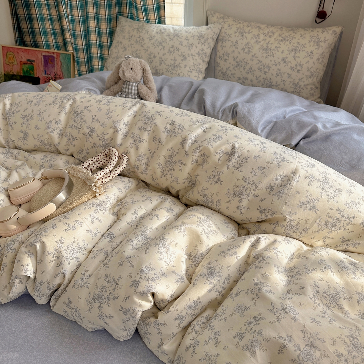 91家纺网 家纺一手货源 找家纺 XIWEN-希文家纺 2026春夏新款40支全棉纯棉13372小清新印花四件套 沉香