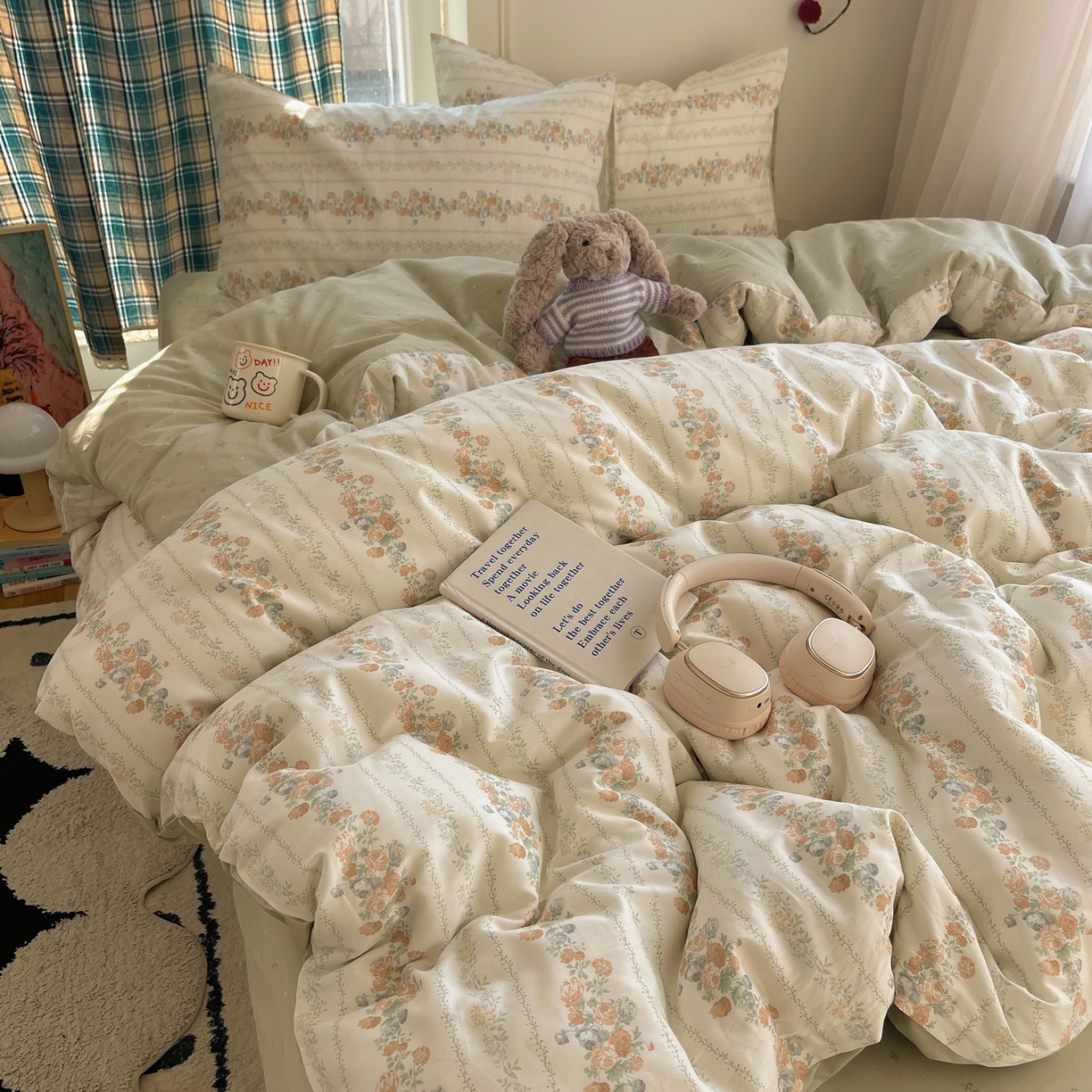 91家纺网 家纺一手货源 找家纺 XIWEN-希文家纺 2026春夏新款40支全棉纯棉13372小清新印花四件套 椿茶弥香