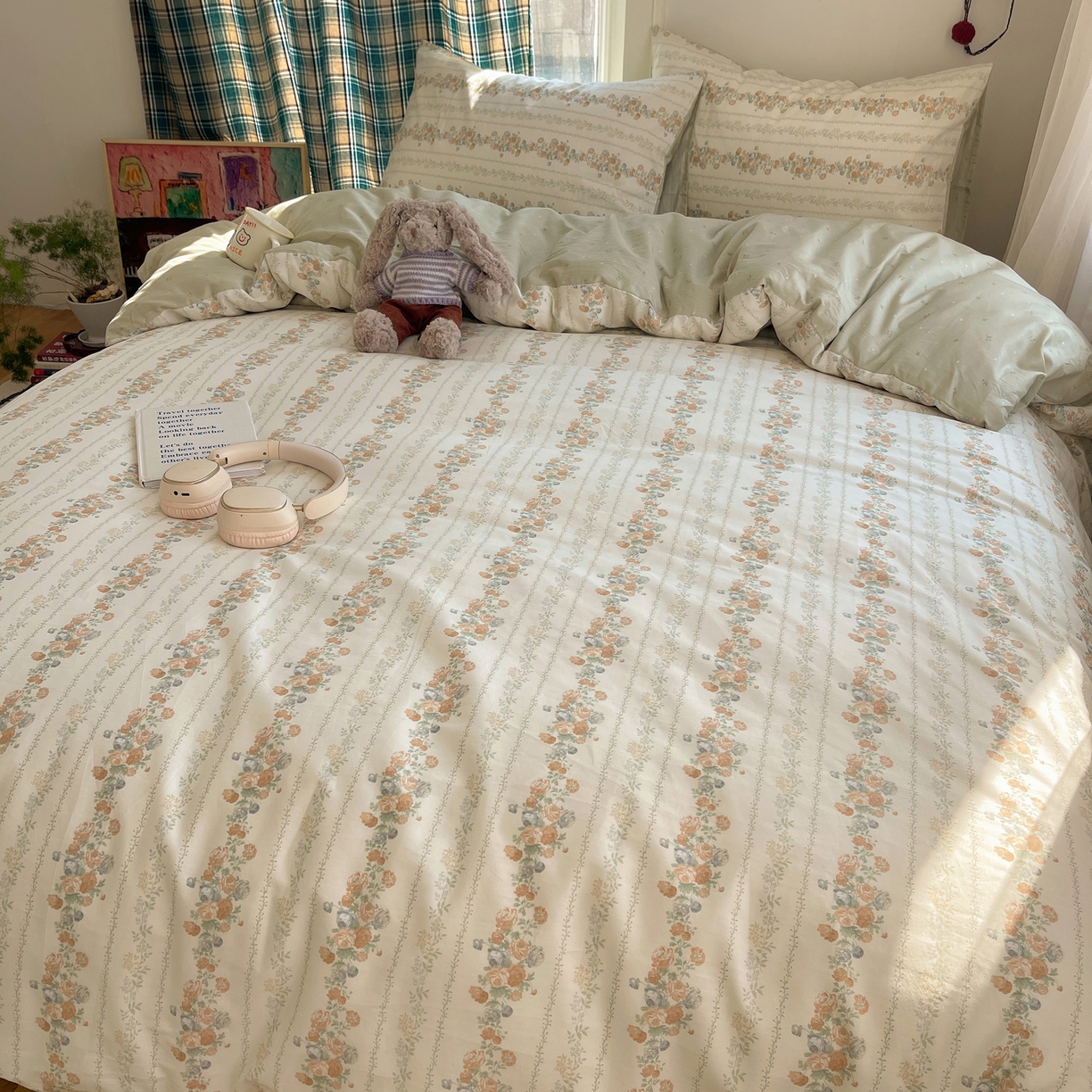 91家纺网 家纺一手货源 找家纺 XIWEN-希文家纺 2026春夏新款40支全棉纯棉13372小清新印花四件套 椿茶弥香