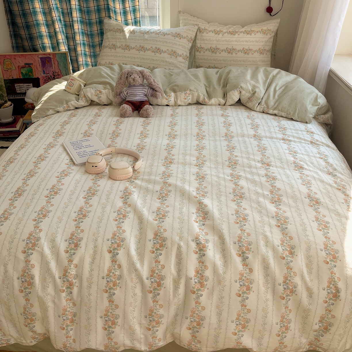 91家纺网 家纺一手货源 找家纺 XIWEN-希文家纺 2026春夏新款40支全棉纯棉13372小清新印花四件套 椿茶弥香