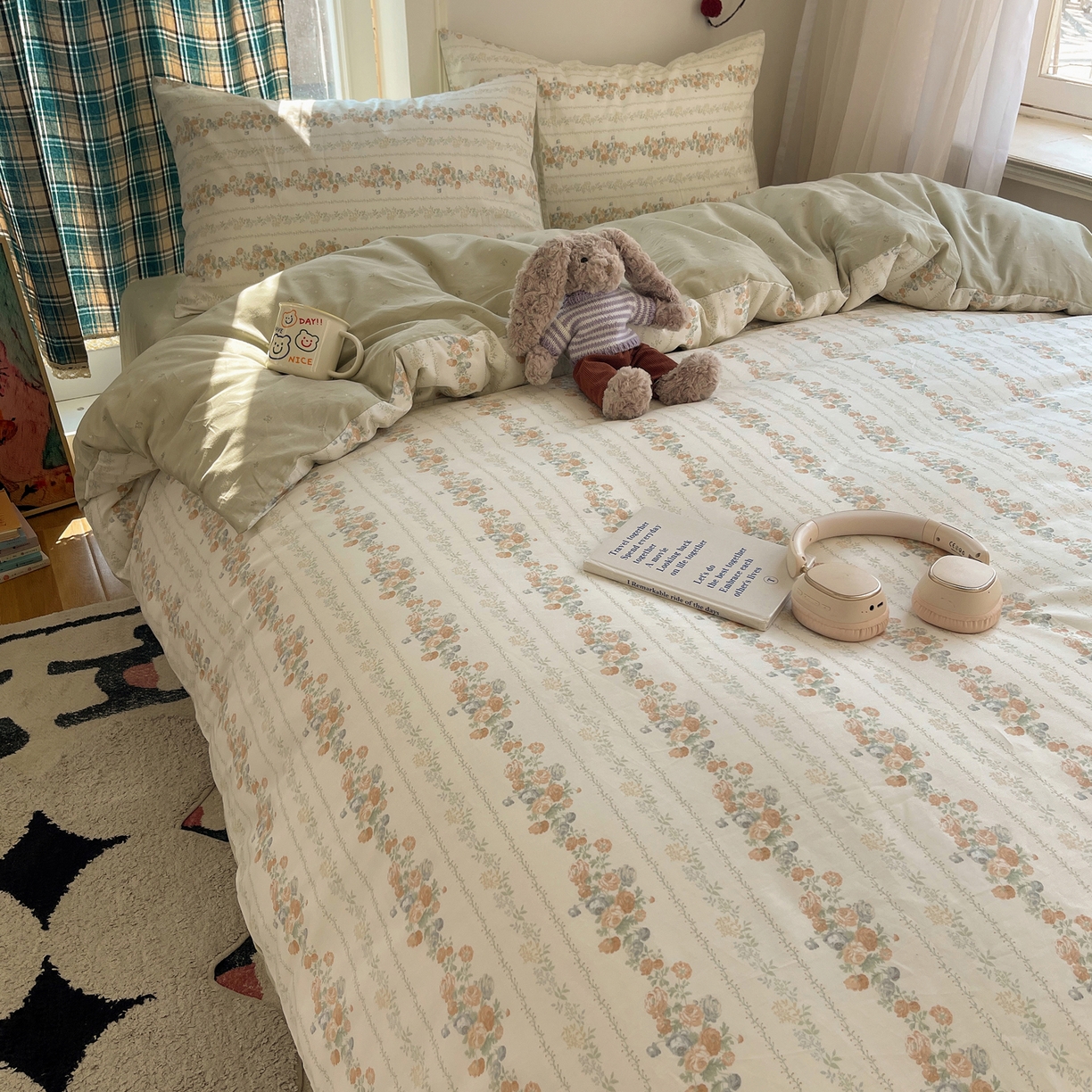 91家纺网 家纺一手货源 找家纺 XIWEN-希文家纺 2026春夏新款40支全棉纯棉13372小清新印花四件套 椿茶弥香