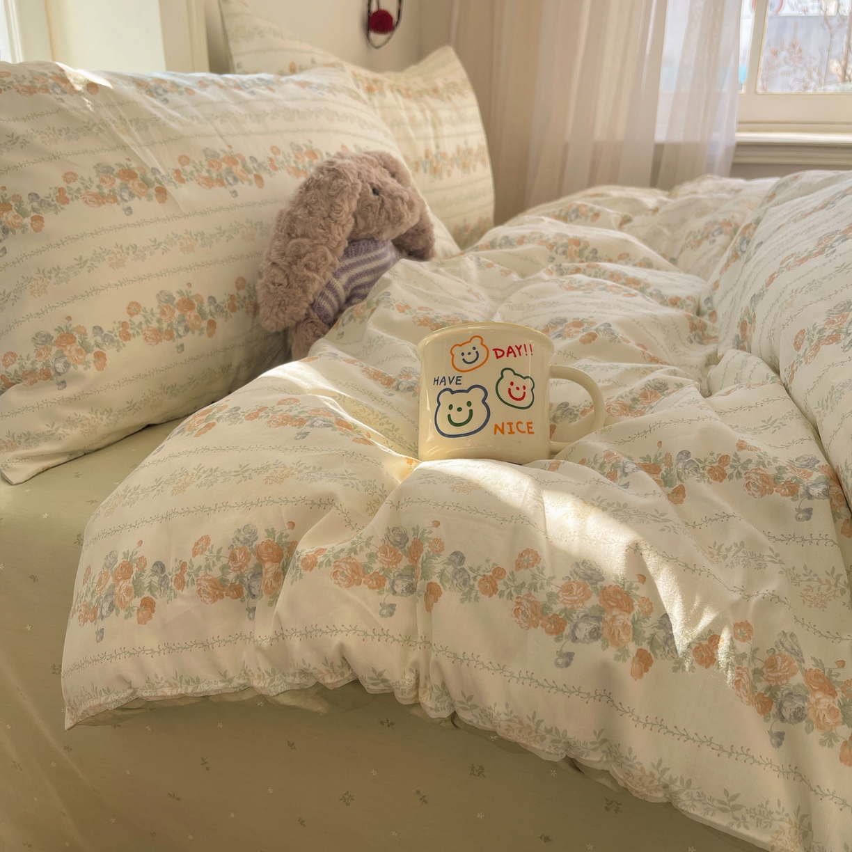 91家纺网 家纺一手货源 找家纺 XIWEN-希文家纺 2026春夏新款40支全棉纯棉13372小清新印花四件套 椿茶弥香