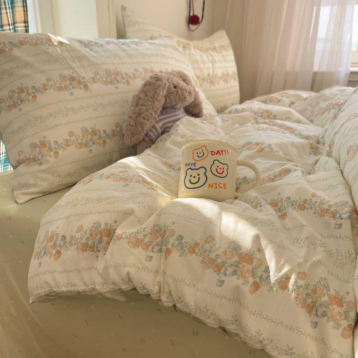 91家纺网 家纺一手货源 找家纺 XIWEN-希文家纺 2026春夏新款40支全棉纯棉13372小清新印花四件套 椿茶弥香