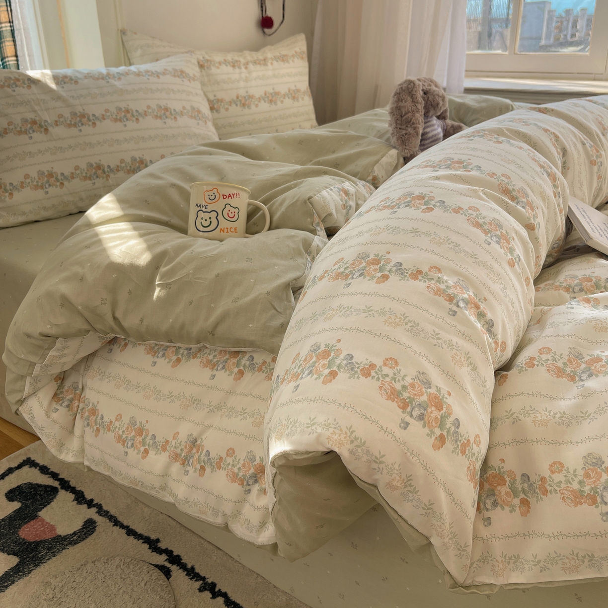 91家纺网 家纺一手货源 找家纺 XIWEN-希文家纺 2026春夏新款40支全棉纯棉13372小清新印花四件套 椿茶弥香