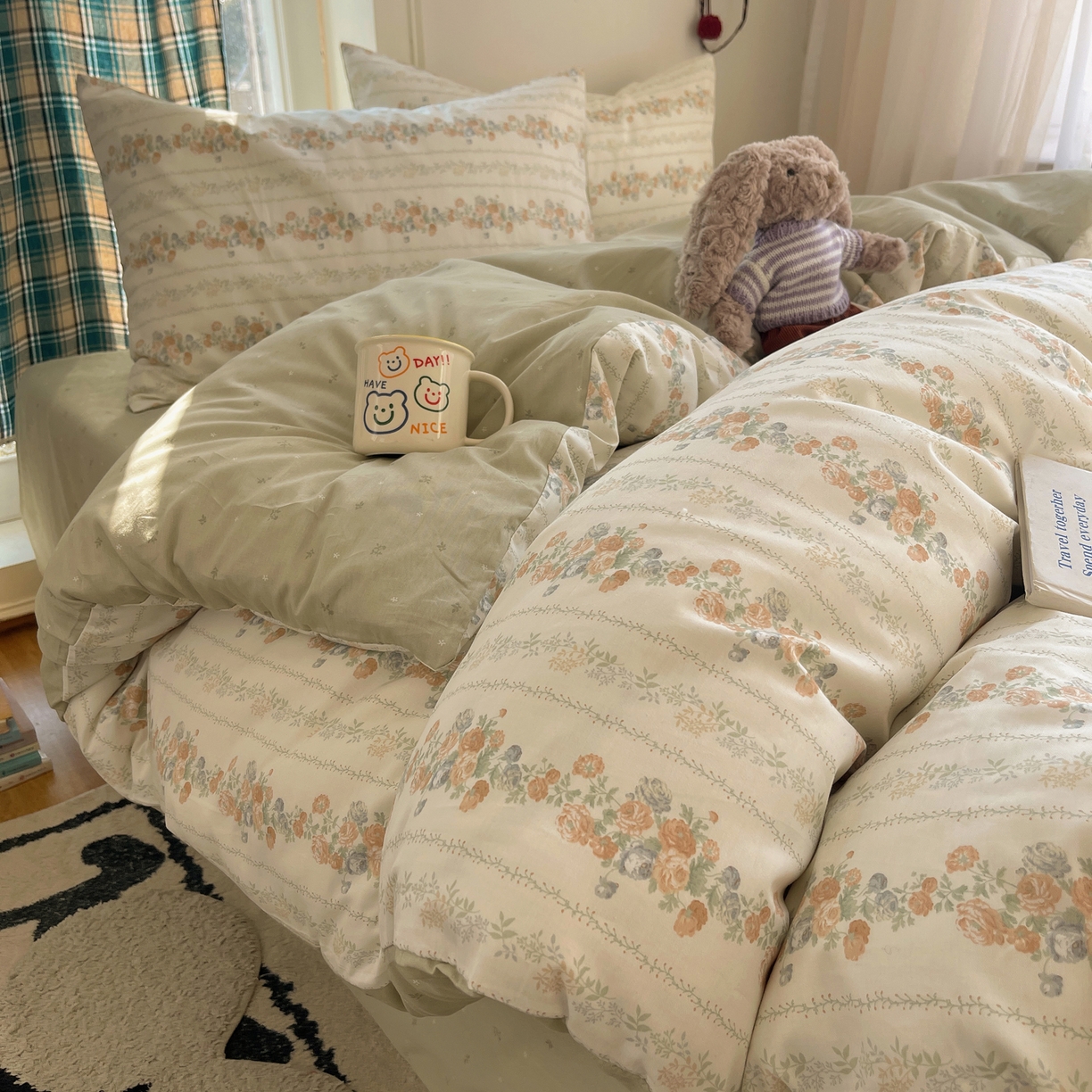 91家纺网 家纺一手货源 找家纺 XIWEN-希文家纺 2026春夏新款40支全棉纯棉13372小清新印花四件套 椿茶弥香