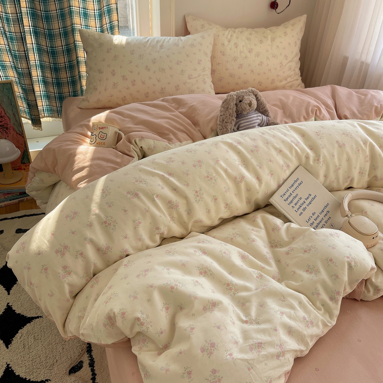 XIWEN-希文家纺 2026春夏新款40支全棉纯棉13372小清新印花四件套 粉墨