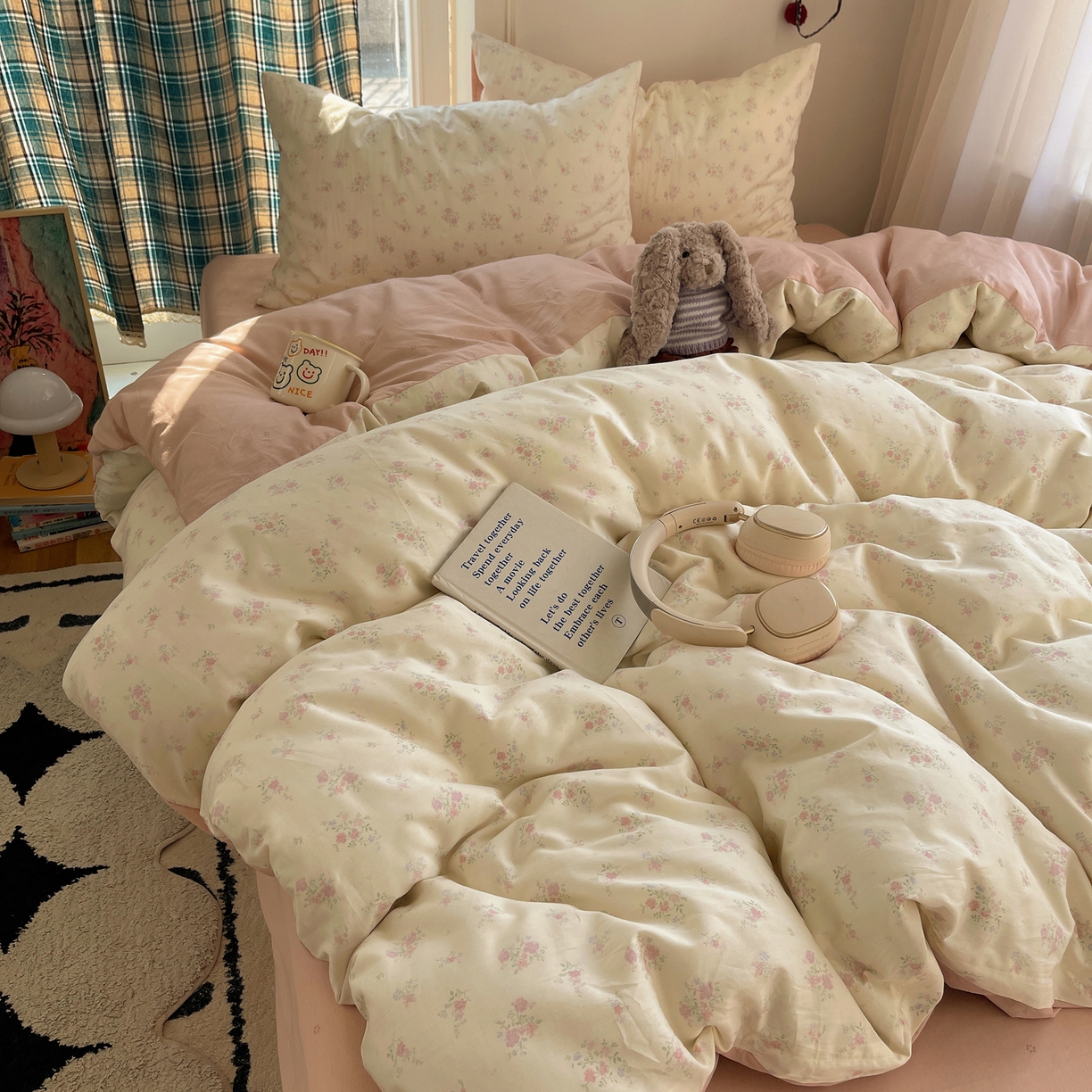 91家纺网 家纺一手货源 找家纺 XIWEN-希文家纺 2026春夏新款40支全棉纯棉13372小清新印花四件套 粉墨