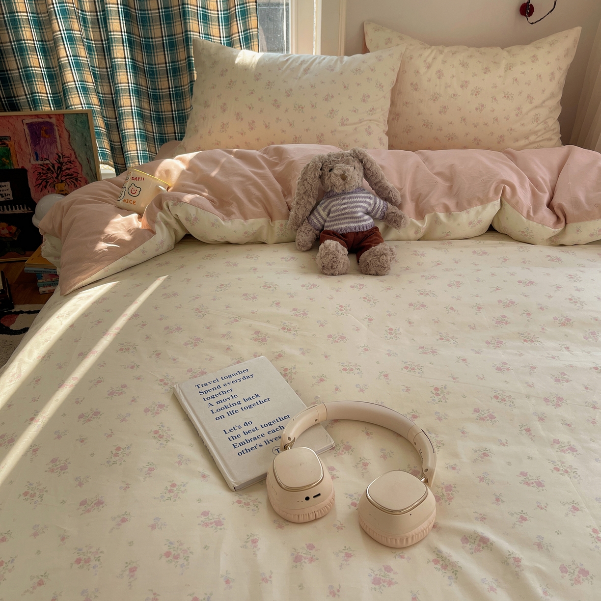 91家纺网 家纺一手货源 找家纺 XIWEN-希文家纺 2026春夏新款40支全棉纯棉13372小清新印花四件套 粉墨