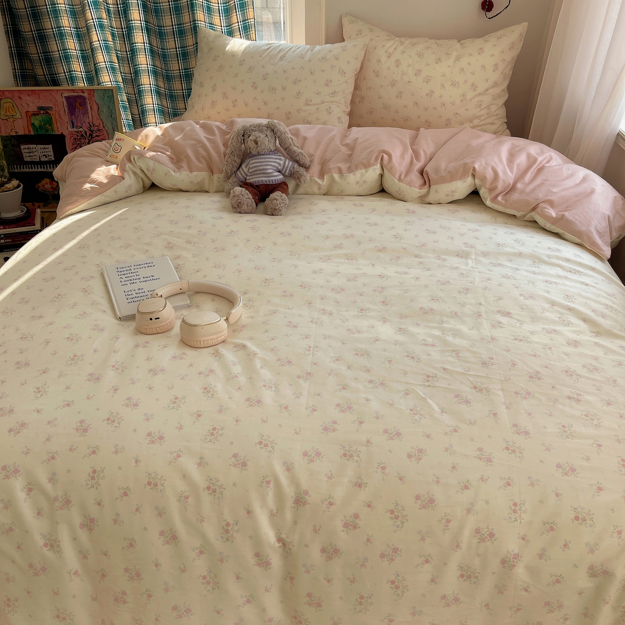 91家纺网 家纺一手货源 找家纺 XIWEN-希文家纺 2026春夏新款40支全棉纯棉13372小清新印花四件套 粉墨