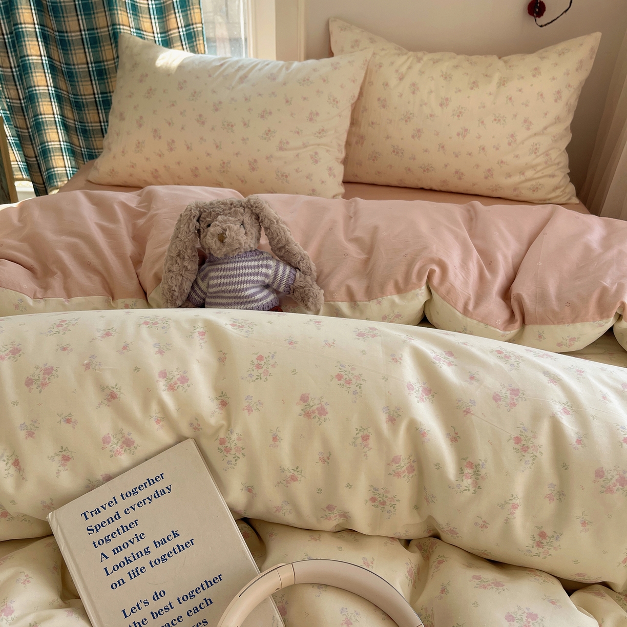 91家纺网 家纺一手货源 找家纺 XIWEN-希文家纺 2026春夏新款40支全棉纯棉13372小清新印花四件套 粉墨