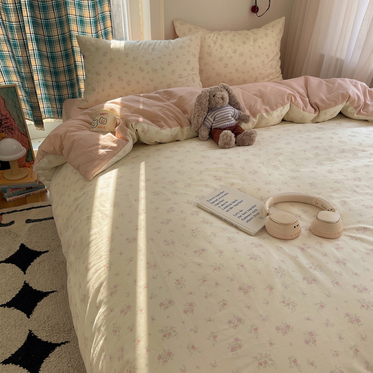 91家纺网 家纺一手货源 找家纺 XIWEN-希文家纺 2026春夏新款40支全棉纯棉13372小清新印花四件套 粉墨