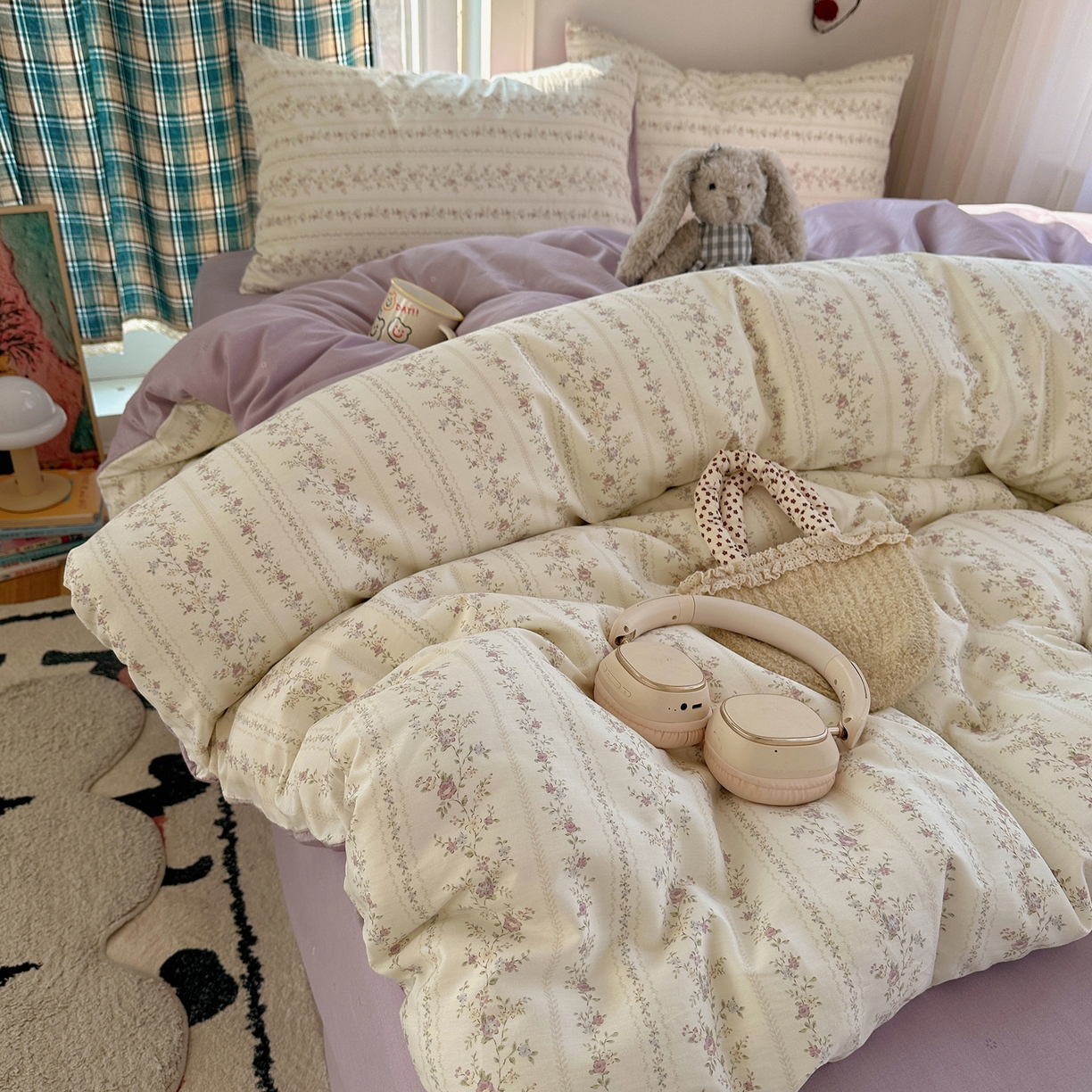 XIWEN-希文家纺 2026春夏新款40支全棉纯棉13372小清新印花四件套 含羞草