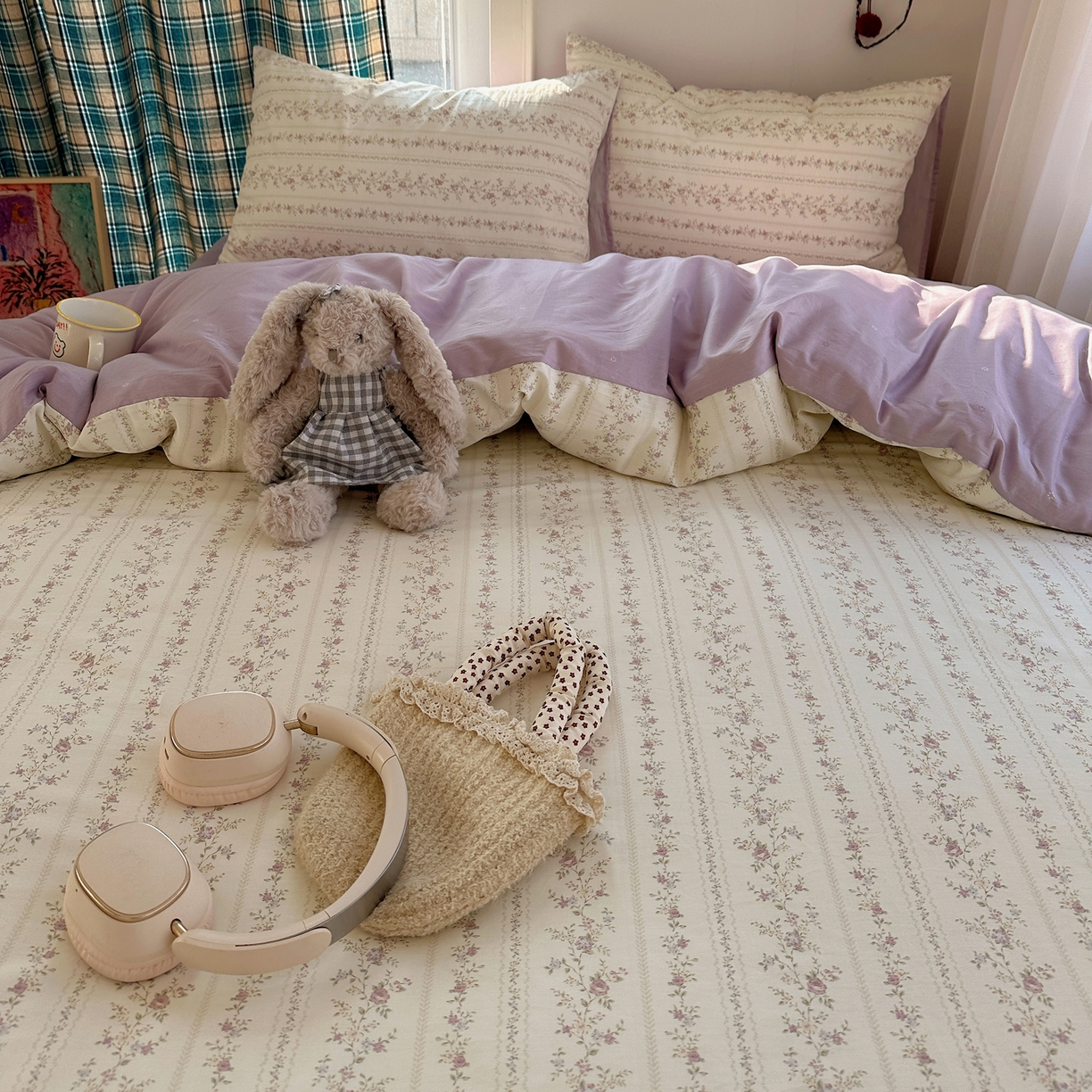 91家纺网 家纺一手货源 找家纺 XIWEN-希文家纺 2026春夏新款40支全棉纯棉13372小清新印花四件套 含羞草