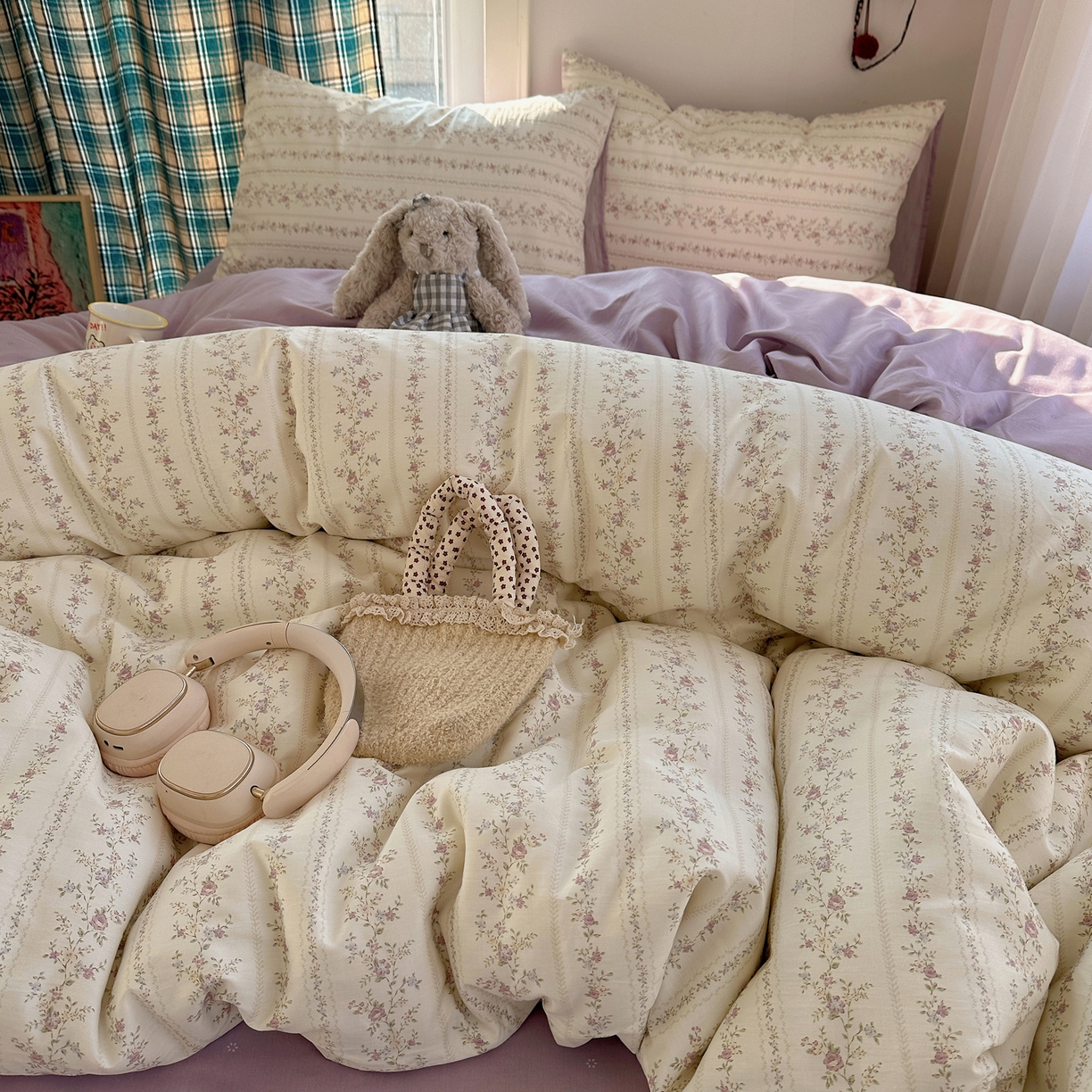 91家纺网 家纺一手货源 找家纺 XIWEN-希文家纺 2026春夏新款40支全棉纯棉13372小清新印花四件套 含羞草