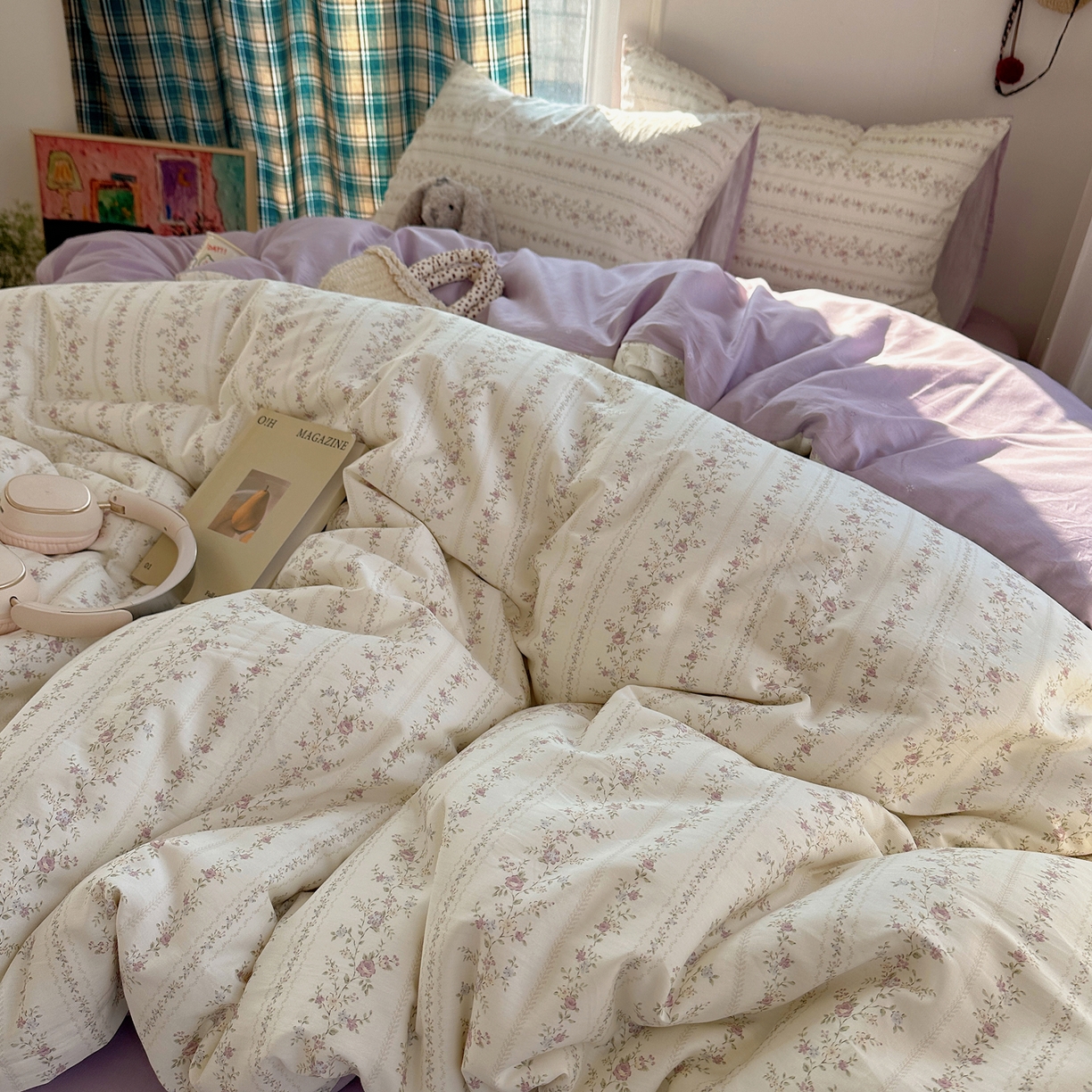 91家纺网 家纺一手货源 找家纺 XIWEN-希文家纺 2026春夏新款40支全棉纯棉13372小清新印花四件套 含羞草