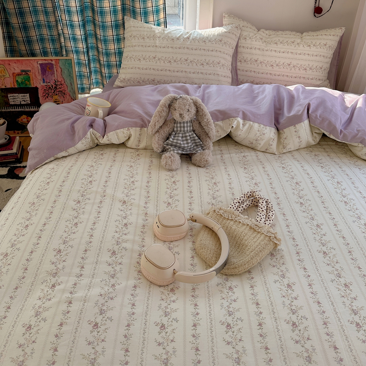 91家纺网 家纺一手货源 找家纺 XIWEN-希文家纺 2026春夏新款40支全棉纯棉13372小清新印花四件套 含羞草