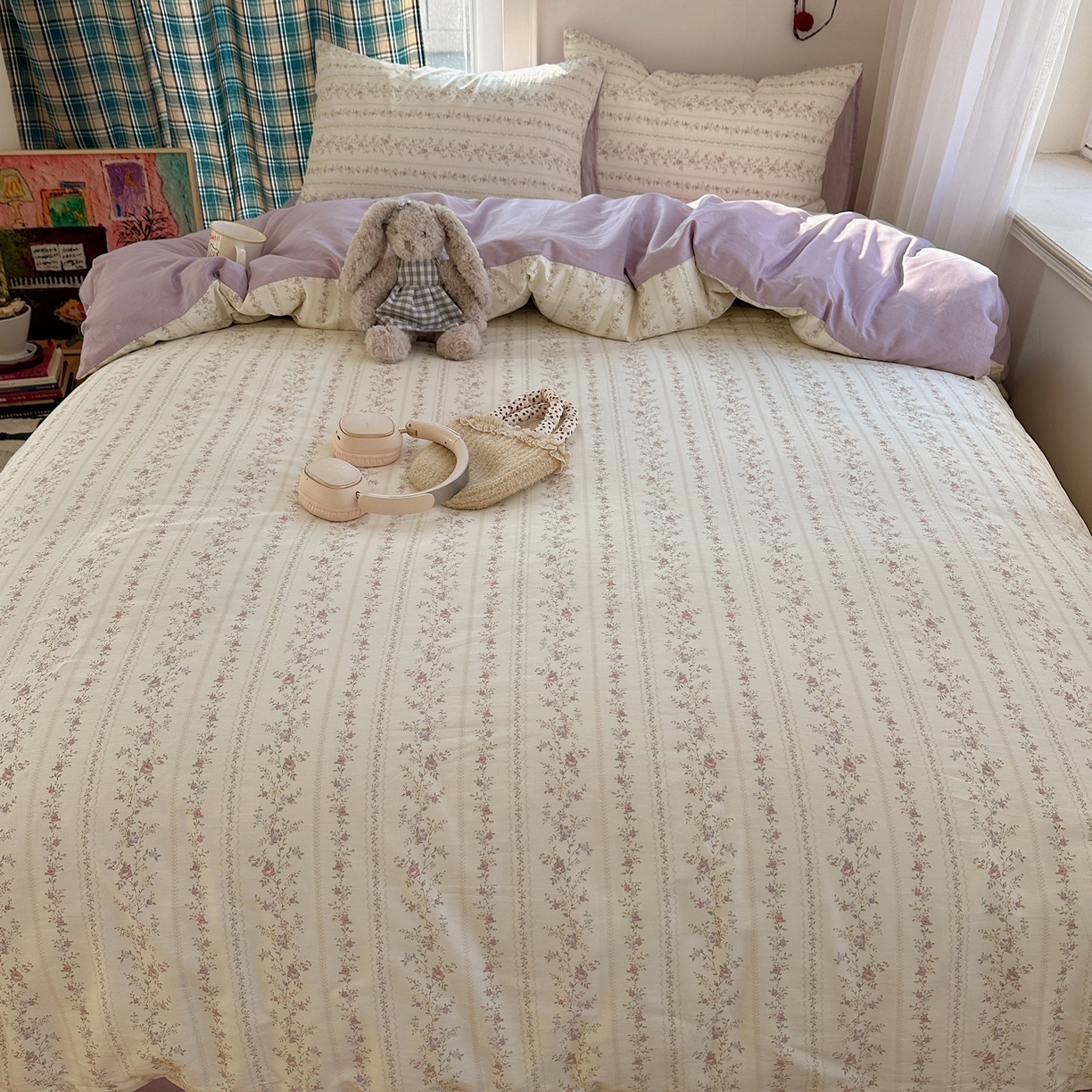 91家纺网 家纺一手货源 找家纺 XIWEN-希文家纺 2026春夏新款40支全棉纯棉13372小清新印花四件套 含羞草