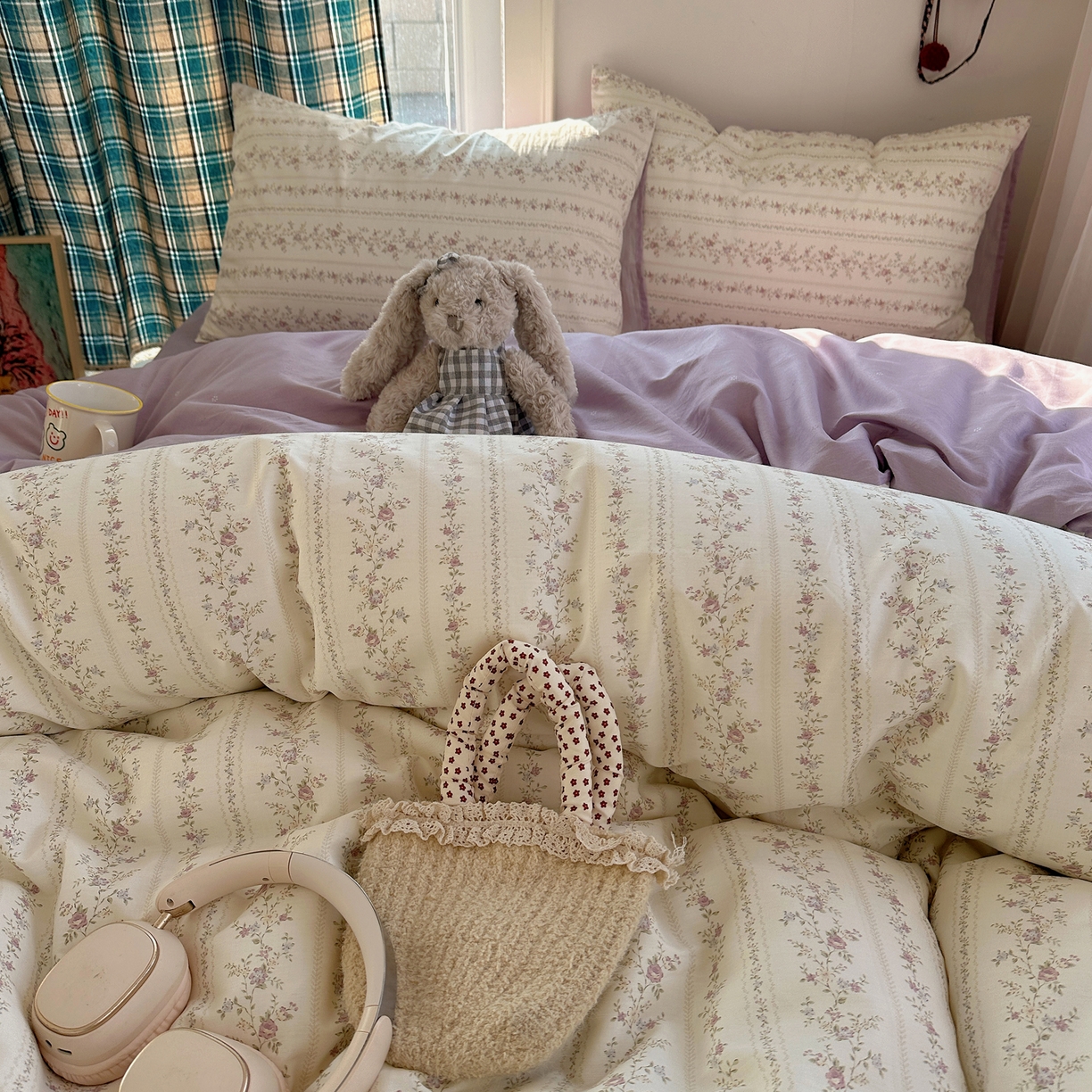 91家纺网 家纺一手货源 找家纺 XIWEN-希文家纺 2026春夏新款40支全棉纯棉13372小清新印花四件套 含羞草