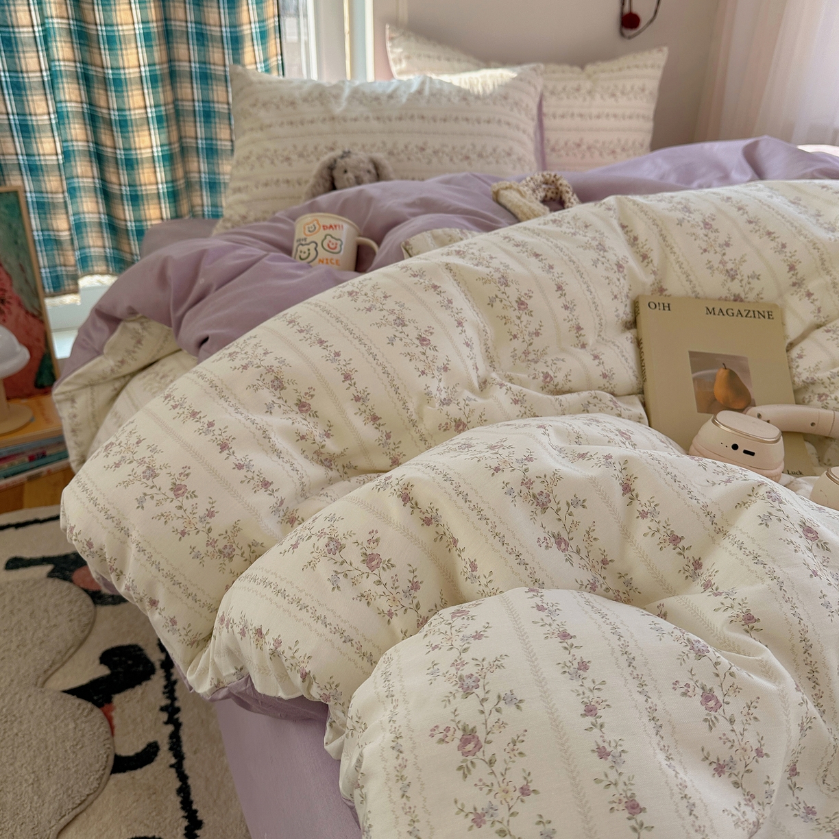 91家纺网 家纺一手货源 找家纺 XIWEN-希文家纺 2026春夏新款40支全棉纯棉13372小清新印花四件套 含羞草