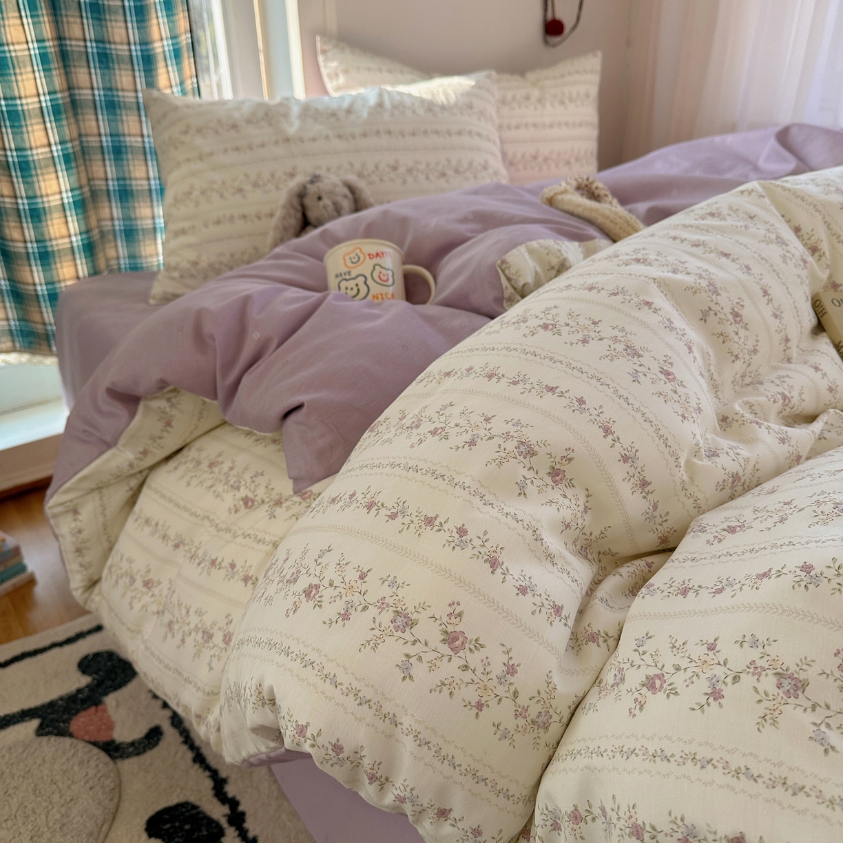 91家纺网 家纺一手货源 找家纺 XIWEN-希文家纺 2026春夏新款40支全棉纯棉13372小清新印花四件套 含羞草