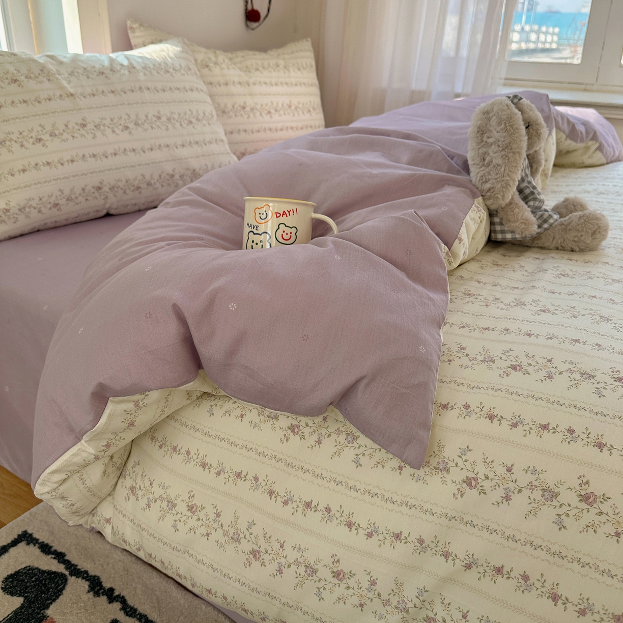 91家纺网 家纺一手货源 找家纺 XIWEN-希文家纺 2026春夏新款40支全棉纯棉13372小清新印花四件套 含羞草