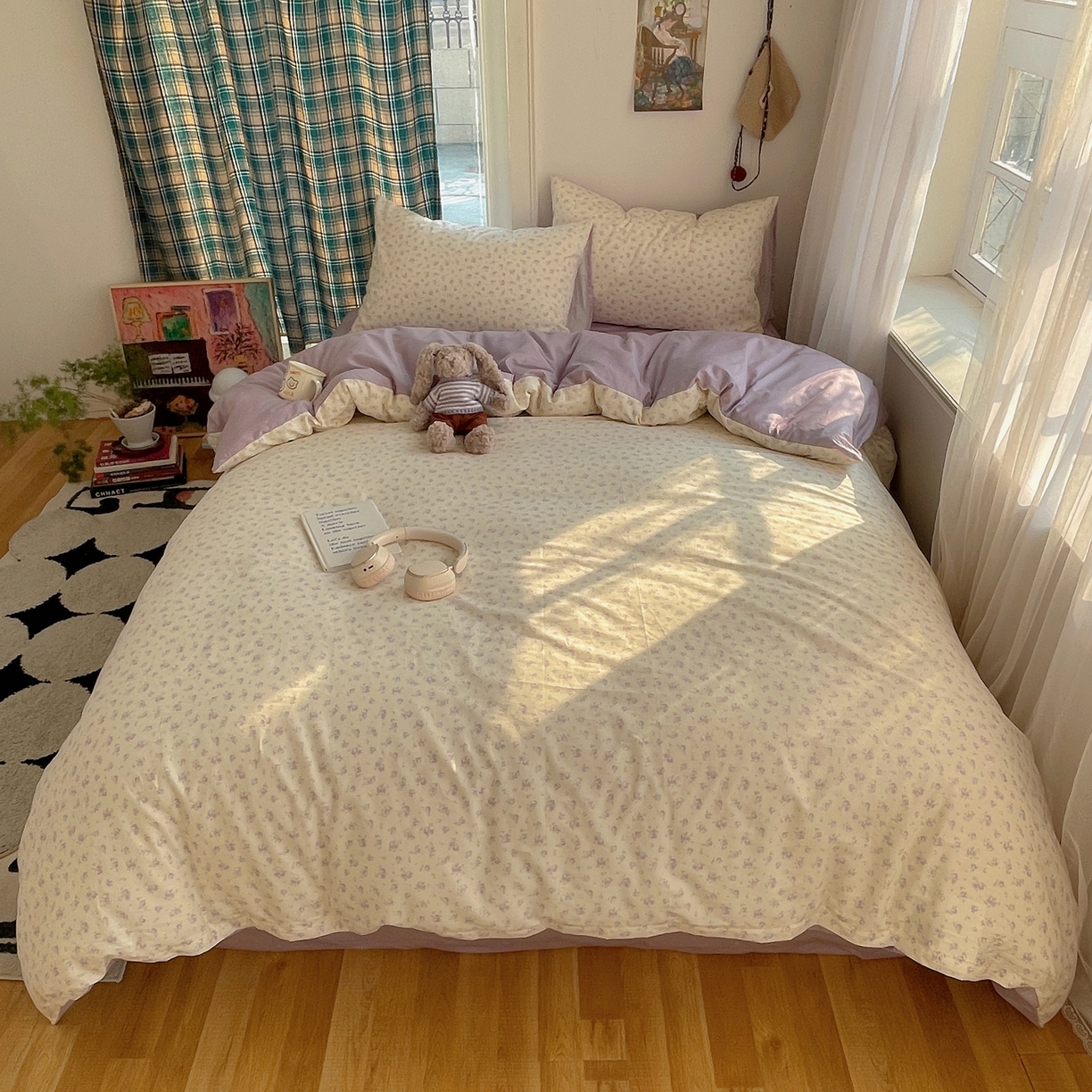 91家纺网 家纺一手货源 找家纺 XIWEN-希文家纺 2026春夏新款40支全棉纯棉13372小清新印花四件套 见兰花