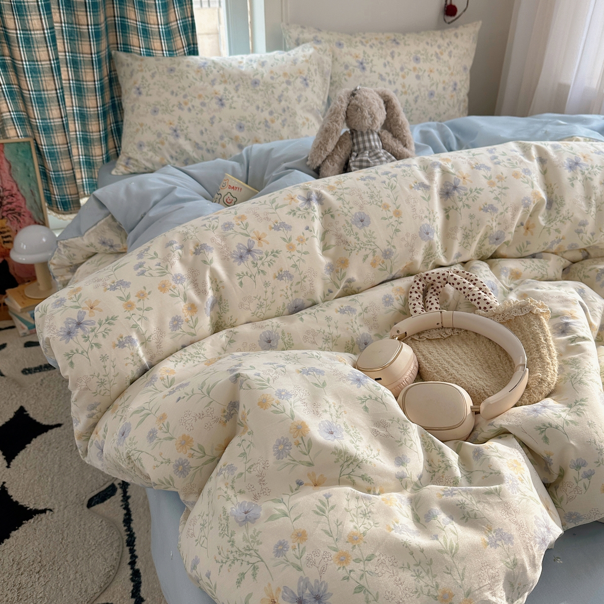 XIWEN-希文家纺 2026春夏新款40支全棉纯棉13372小清新印花四件套 镜花缘-兰