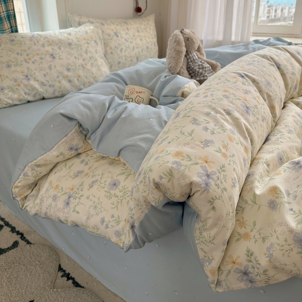 91家纺网 家纺一手货源 找家纺 XIWEN-希文家纺 2026春夏新款40支全棉纯棉13372小清新印花四件套 镜花缘-兰