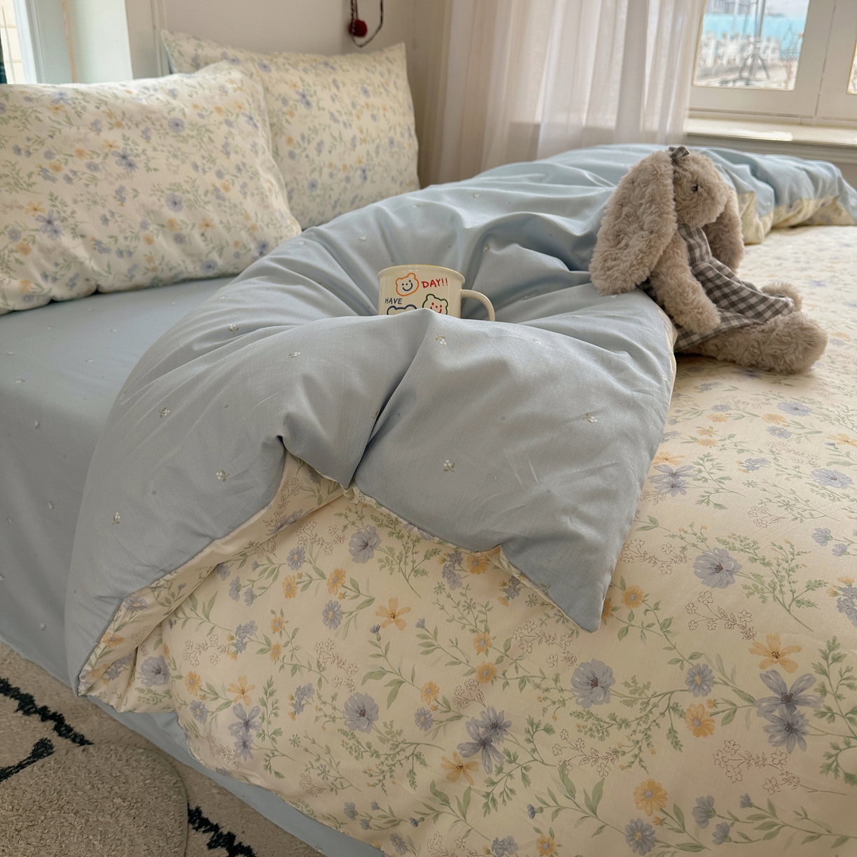 91家纺网 家纺一手货源 找家纺 XIWEN-希文家纺 2026春夏新款40支全棉纯棉13372小清新印花四件套 镜花缘-兰