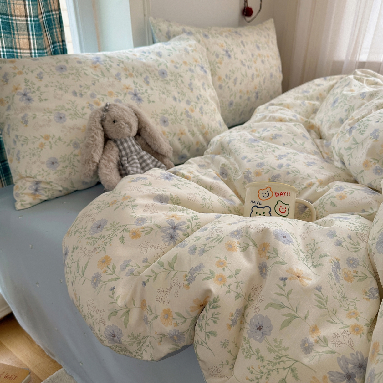 91家纺网 家纺一手货源 找家纺 XIWEN-希文家纺 2026春夏新款40支全棉纯棉13372小清新印花四件套 镜花缘-兰