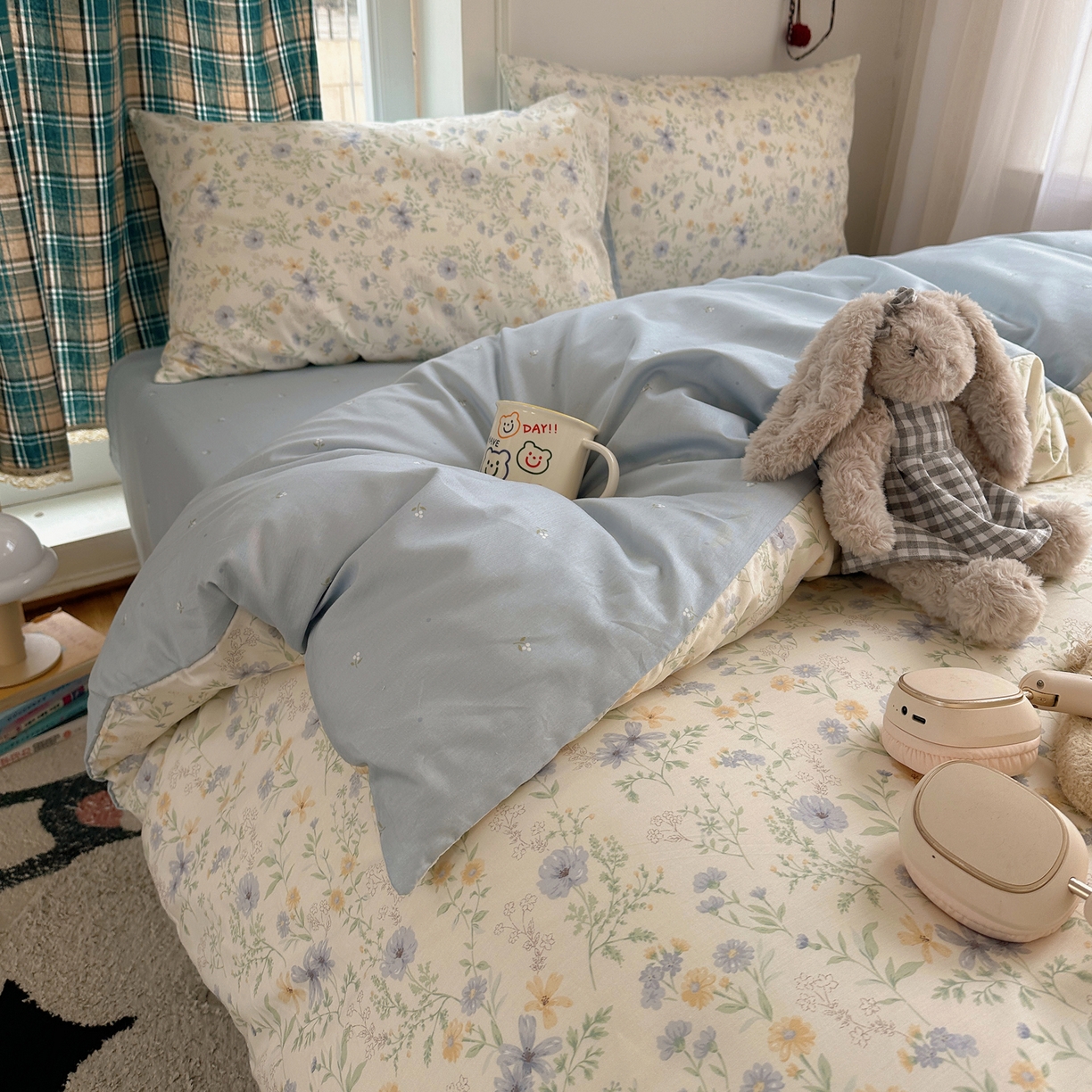 91家纺网 家纺一手货源 找家纺 XIWEN-希文家纺 2026春夏新款40支全棉纯棉13372小清新印花四件套 镜花缘-兰