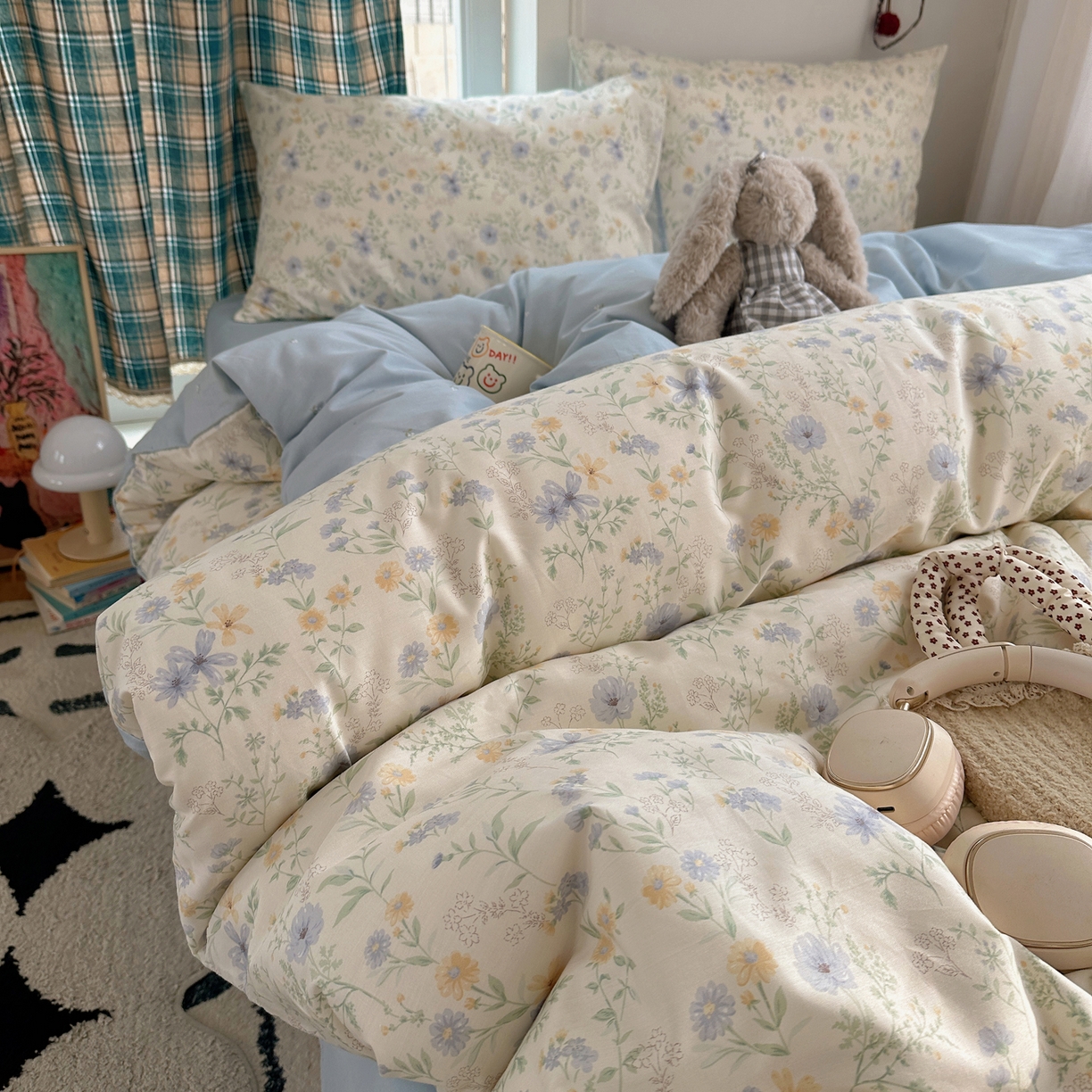 91家纺网 家纺一手货源 找家纺 XIWEN-希文家纺 2026春夏新款40支全棉纯棉13372小清新印花四件套 镜花缘-兰