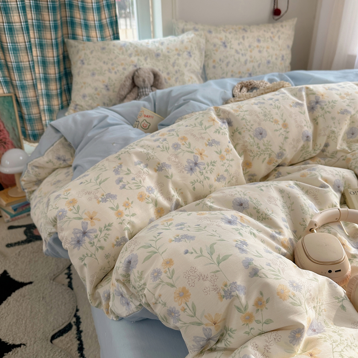 91家纺网 家纺一手货源 找家纺 XIWEN-希文家纺 2026春夏新款40支全棉纯棉13372小清新印花四件套 镜花缘-兰