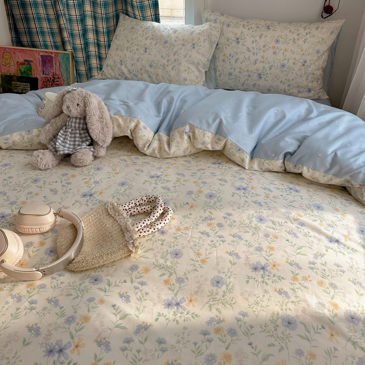 91家纺网 家纺一手货源 找家纺 XIWEN-希文家纺 2026春夏新款40支全棉纯棉13372小清新印花四件套 镜花缘-兰