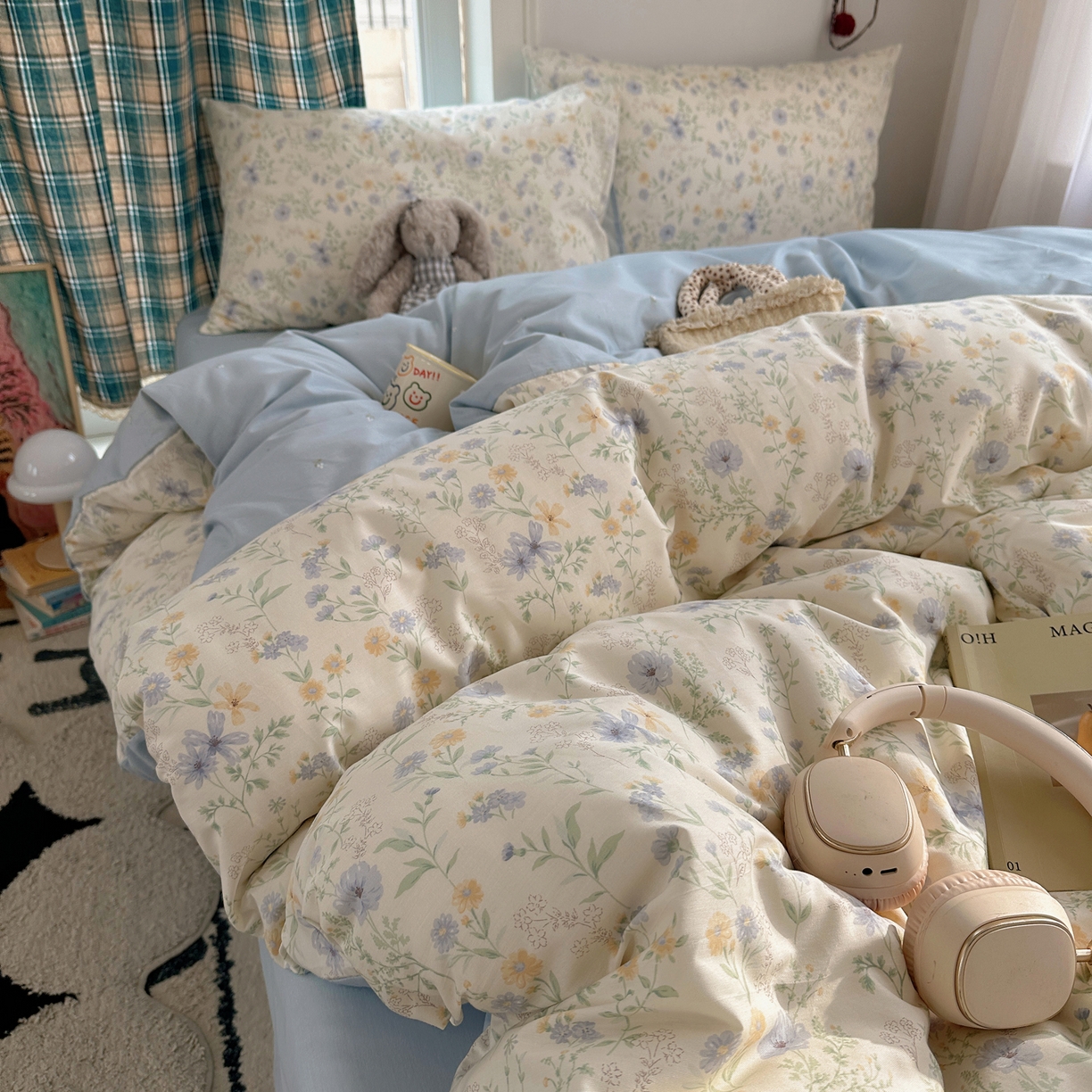 91家纺网 家纺一手货源 找家纺 XIWEN-希文家纺 2026春夏新款40支全棉纯棉13372小清新印花四件套 镜花缘-兰