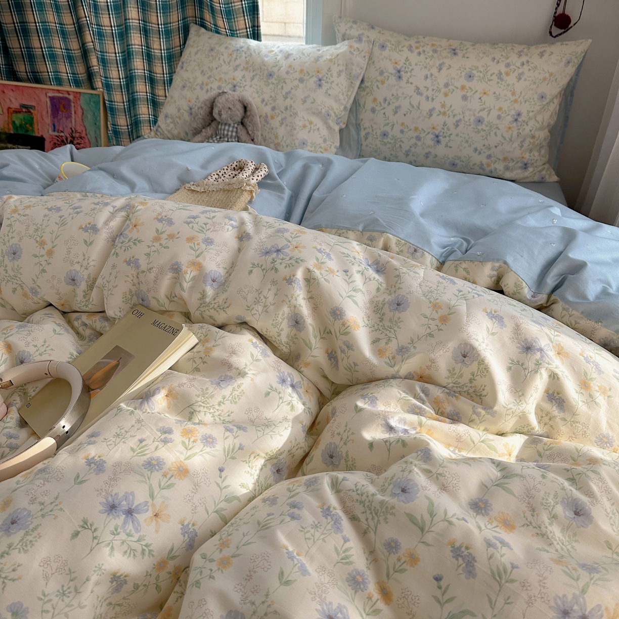 91家纺网 家纺一手货源 找家纺 XIWEN-希文家纺 2026春夏新款40支全棉纯棉13372小清新印花四件套 镜花缘-兰