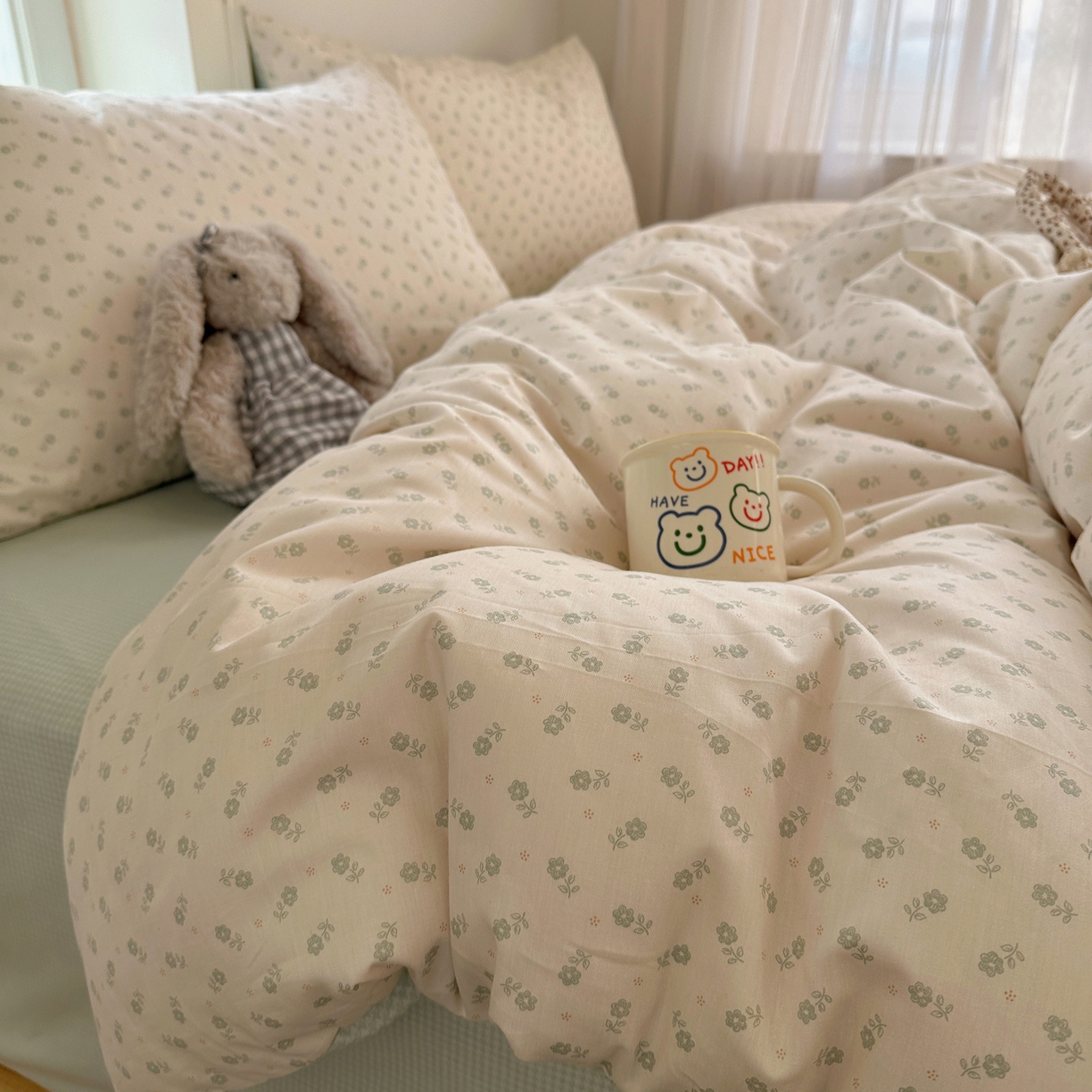 91家纺网 家纺一手货源 找家纺 XIWEN-希文家纺 2026春夏新款40支全棉纯棉13372小清新印花四件套 绿瑶