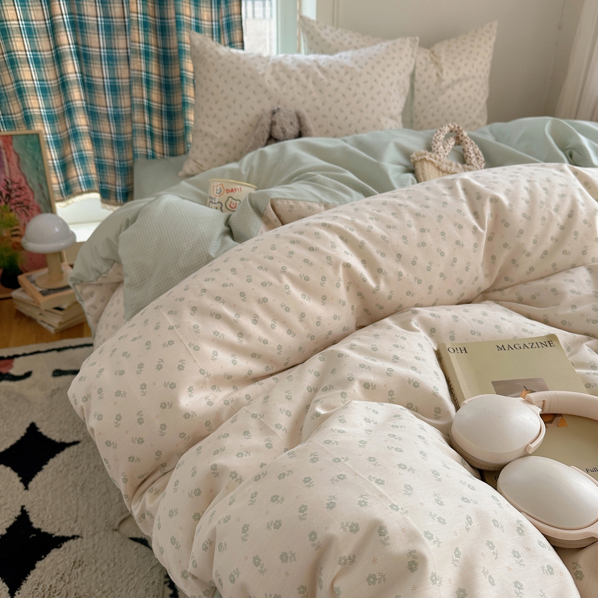 91家纺网 家纺一手货源 找家纺 XIWEN-希文家纺 2026春夏新款40支全棉纯棉13372小清新印花四件套 绿瑶