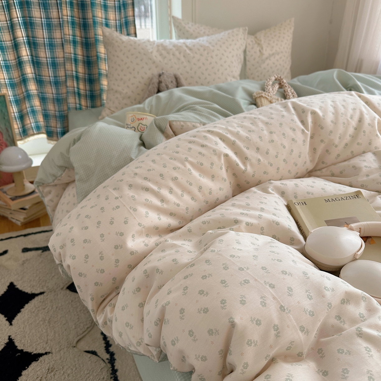 91家纺网 家纺一手货源 找家纺 XIWEN-希文家纺 2026春夏新款40支全棉纯棉13372小清新印花四件套 绿瑶