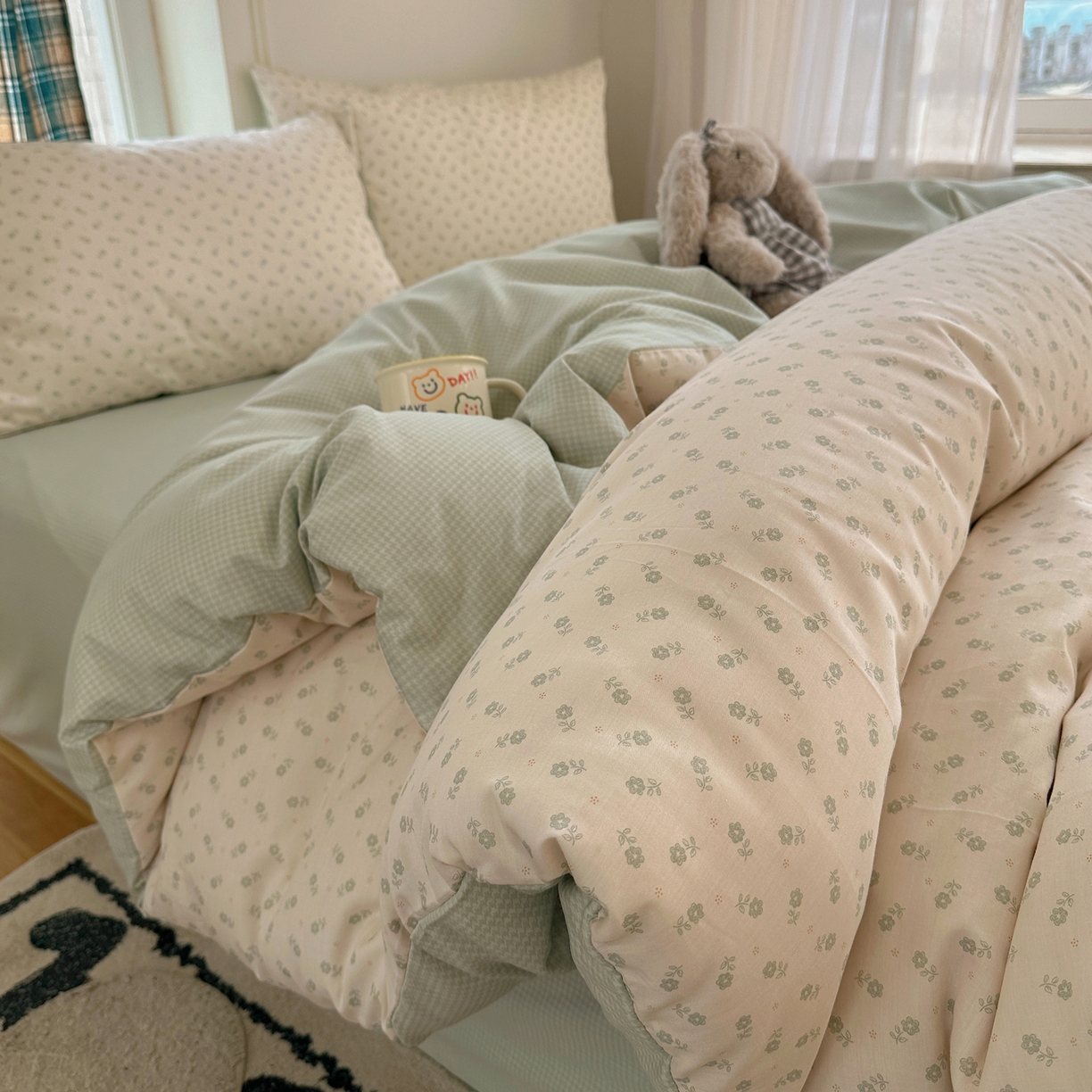 91家纺网 家纺一手货源 找家纺 XIWEN-希文家纺 2026春夏新款40支全棉纯棉13372小清新印花四件套 绿瑶