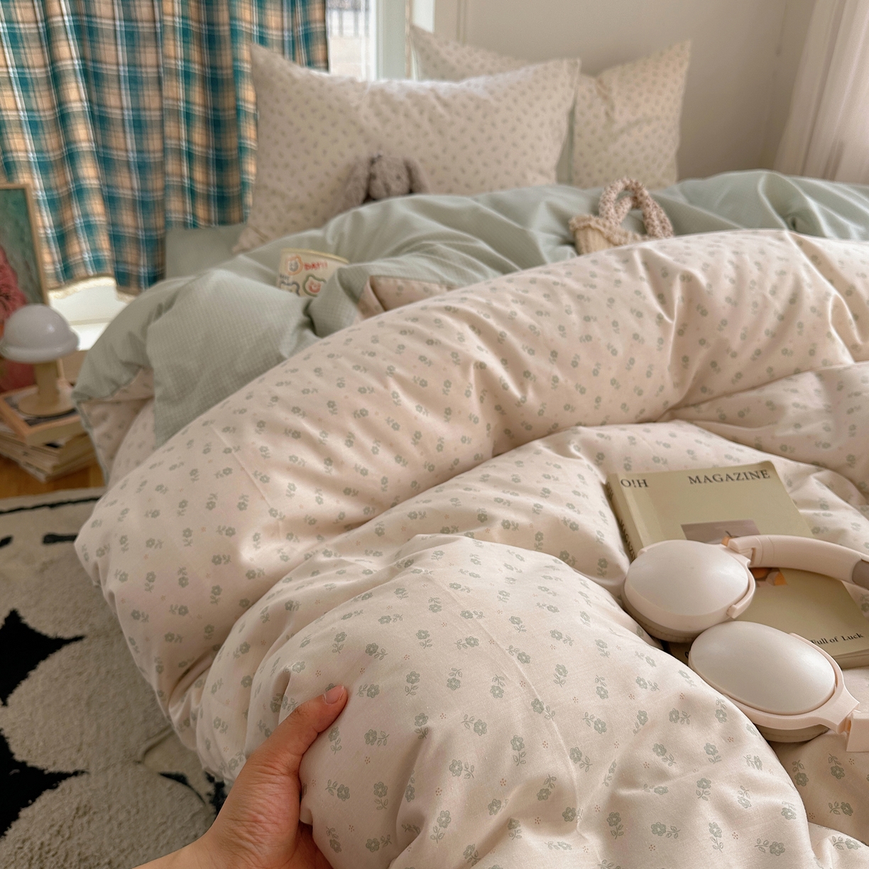 91家纺网 家纺一手货源 找家纺 XIWEN-希文家纺 2026春夏新款40支全棉纯棉13372小清新印花四件套 绿瑶