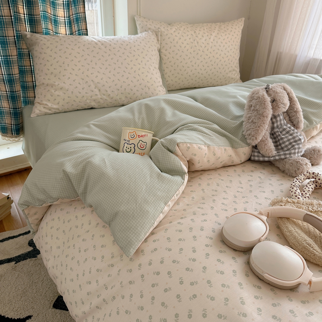 91家纺网 家纺一手货源 找家纺 XIWEN-希文家纺 2026春夏新款40支全棉纯棉13372小清新印花四件套 绿瑶