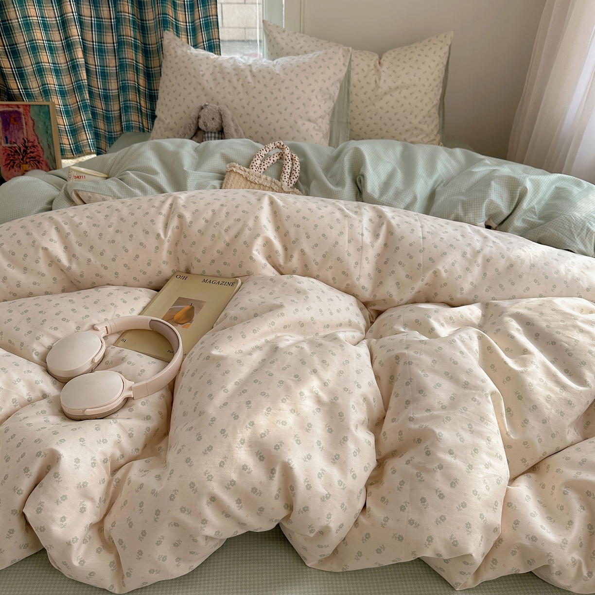 91家纺网 家纺一手货源 找家纺 XIWEN-希文家纺 2026春夏新款40支全棉纯棉13372小清新印花四件套 绿瑶