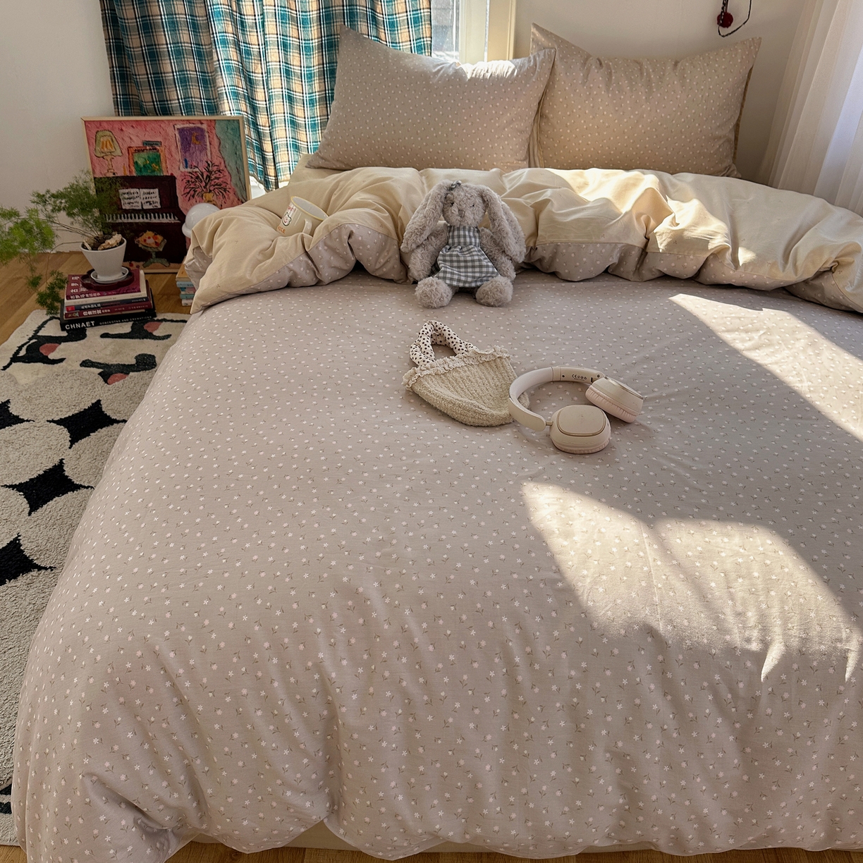 91家纺网 家纺一手货源 找家纺 XIWEN-希文家纺 2026春夏新款40支全棉纯棉13372小清新印花四件套 浅爱