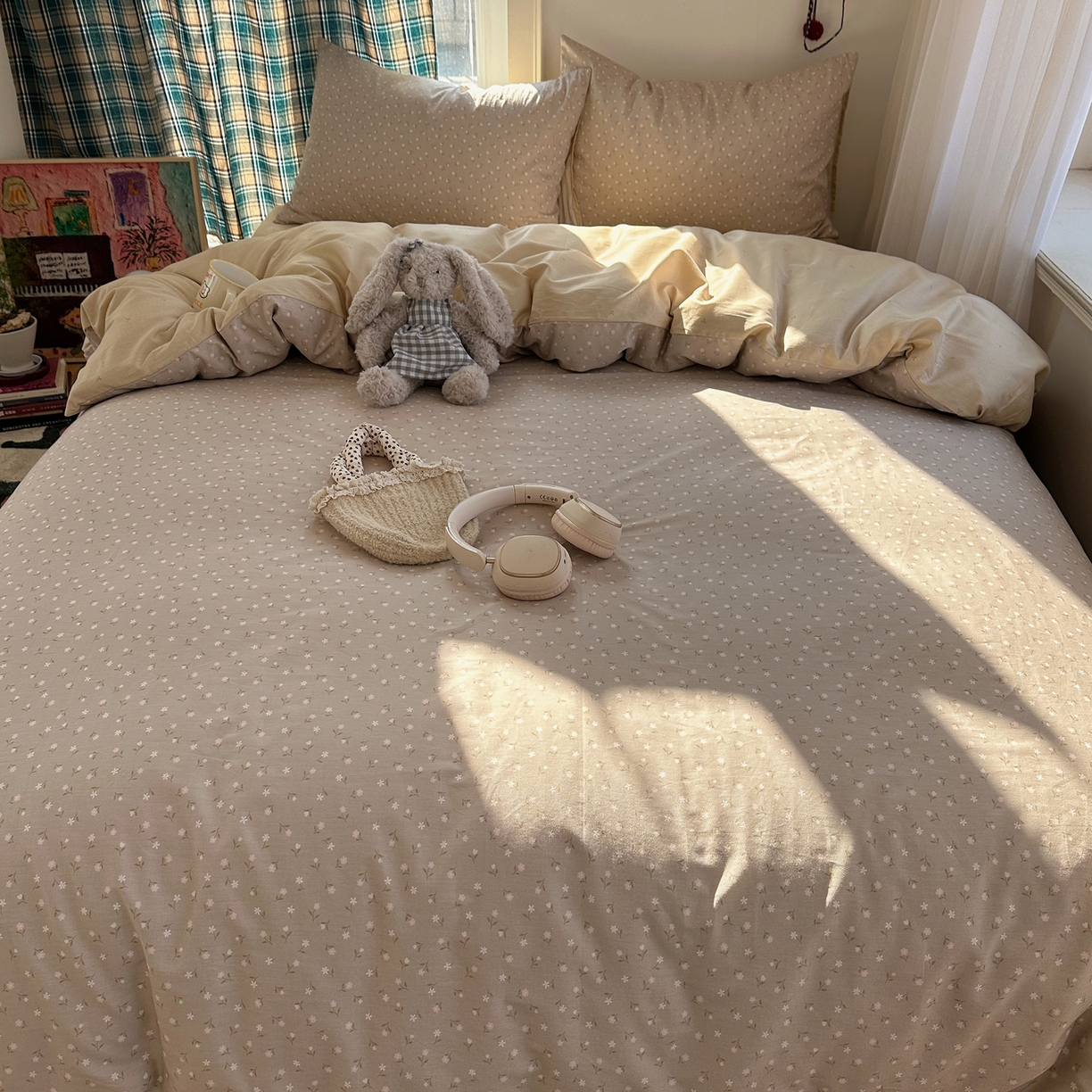 91家纺网 家纺一手货源 找家纺 XIWEN-希文家纺 2026春夏新款40支全棉纯棉13372小清新印花四件套 浅爱