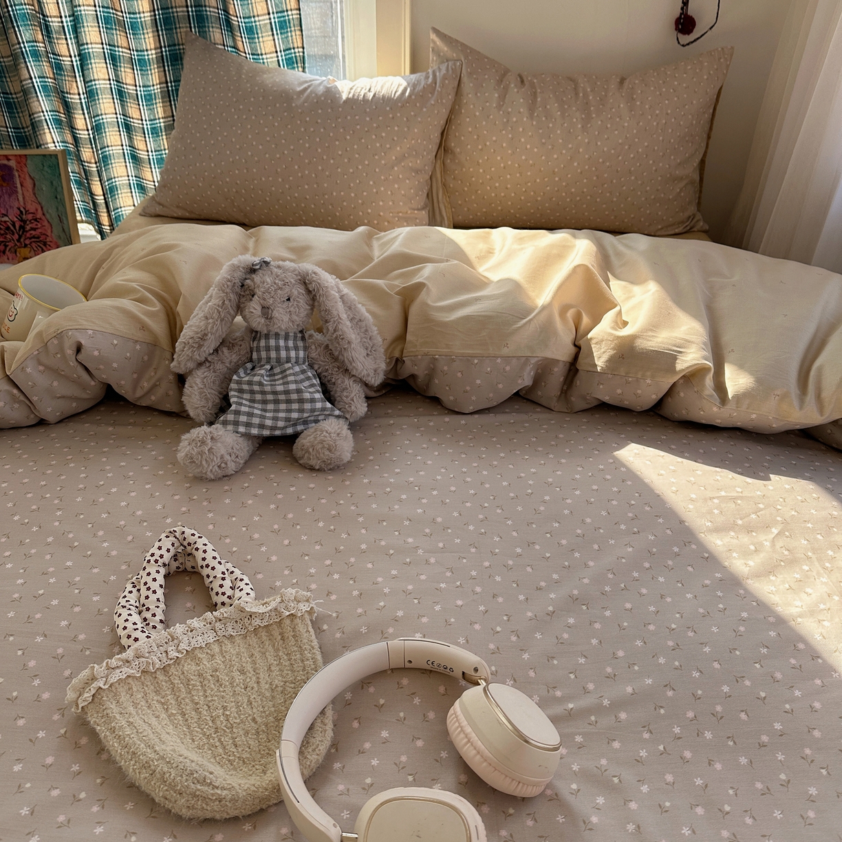 91家纺网 家纺一手货源 找家纺 XIWEN-希文家纺 2026春夏新款40支全棉纯棉13372小清新印花四件套 浅爱