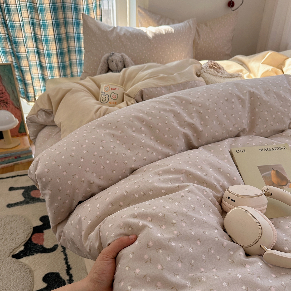 91家纺网 家纺一手货源 找家纺 XIWEN-希文家纺 2026春夏新款40支全棉纯棉13372小清新印花四件套 浅爱