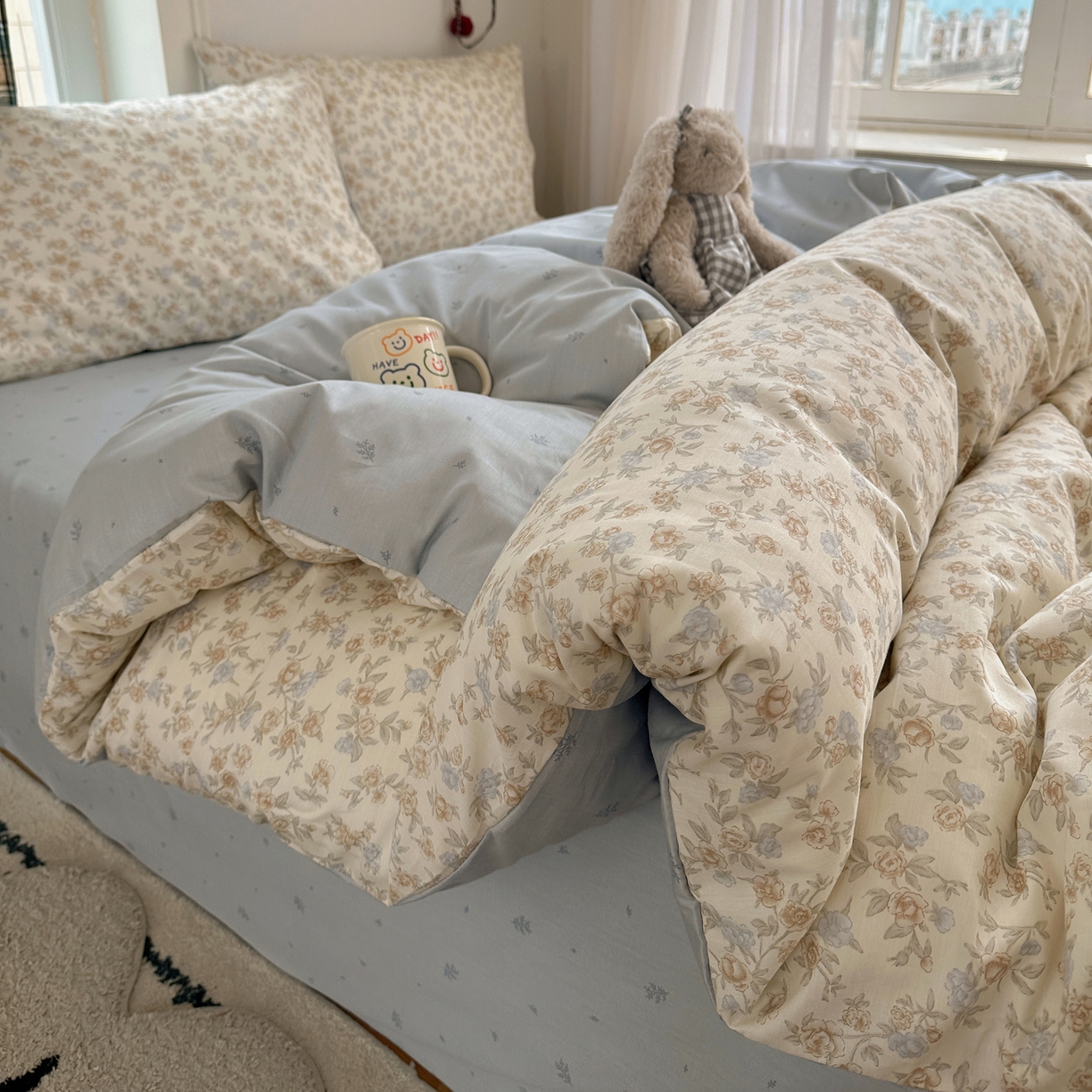 XIWEN-希文家纺 2026春夏新款40支全棉纯棉13372小清新印花四件套 山茶丝语